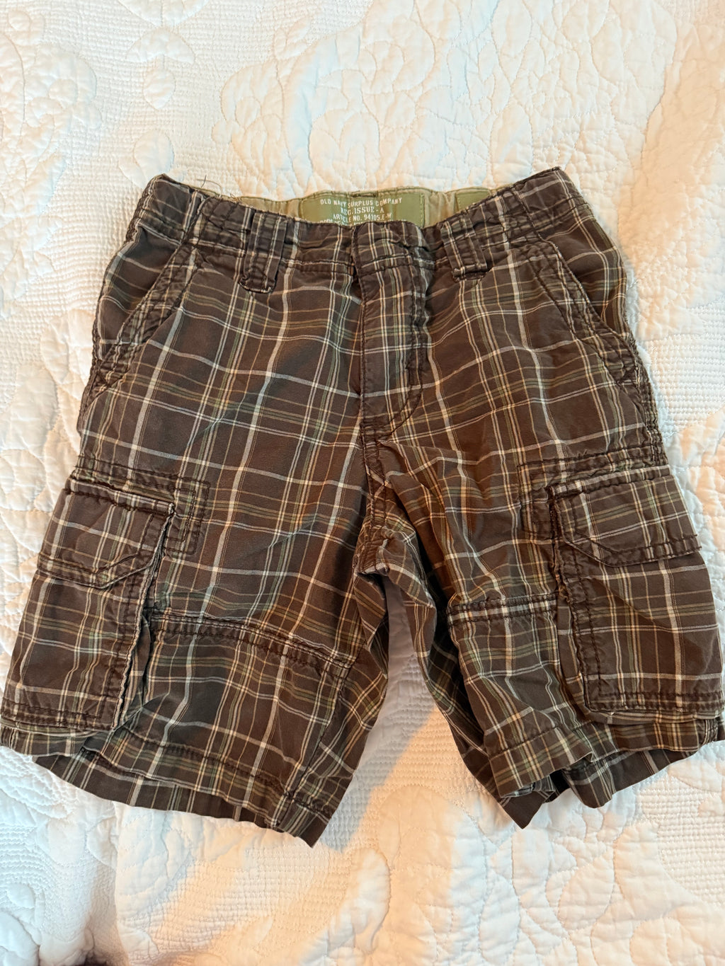 Y2K Old Navy Brown and Green Plaid Cargo Shorts