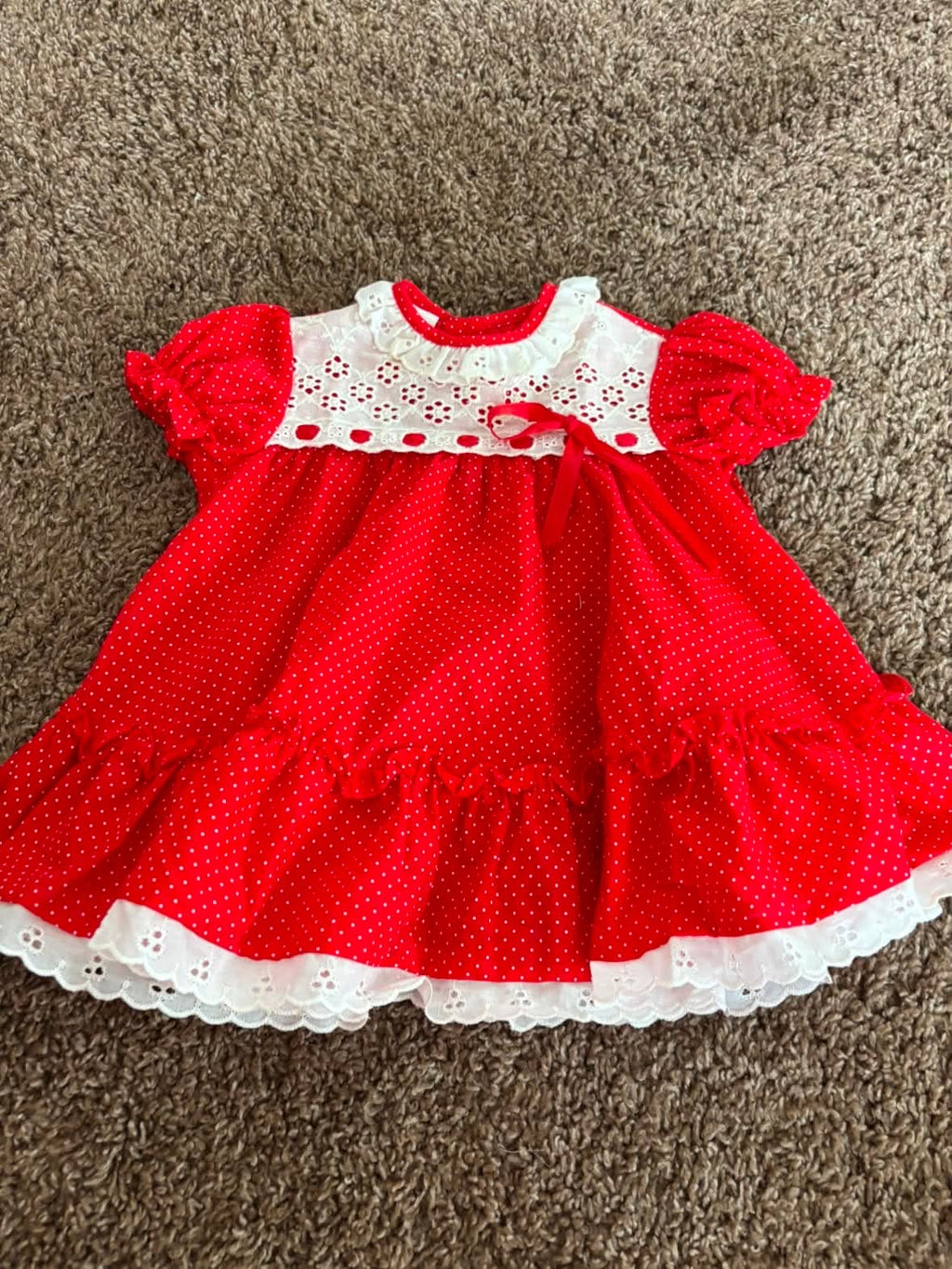 Vintage Red Polka Dot and Eyelet Lace Dress