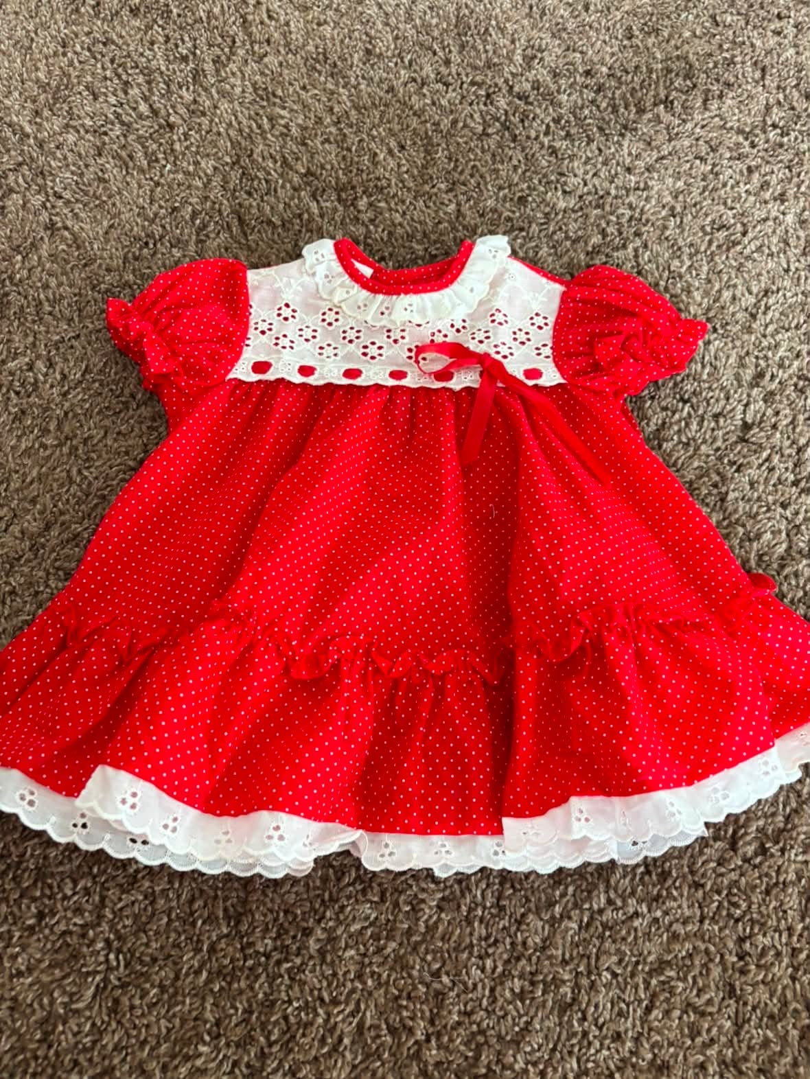 Vintage Red Polka Dot and Eyelet Lace Dress