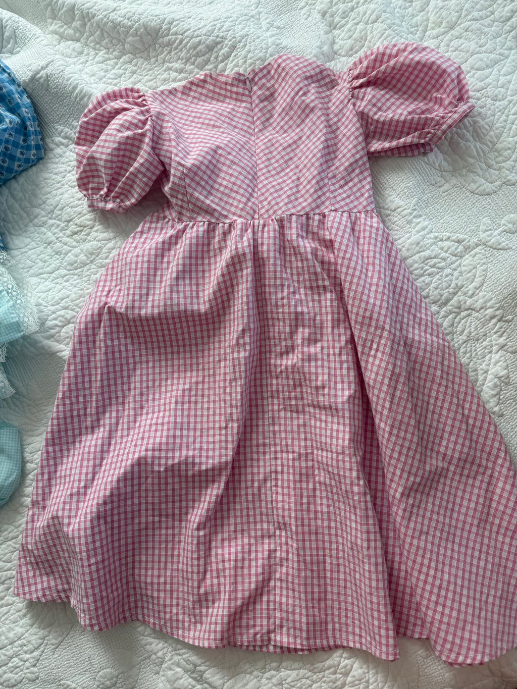 Vintage Pink Gingham Cap Puffed Sleeve Dress