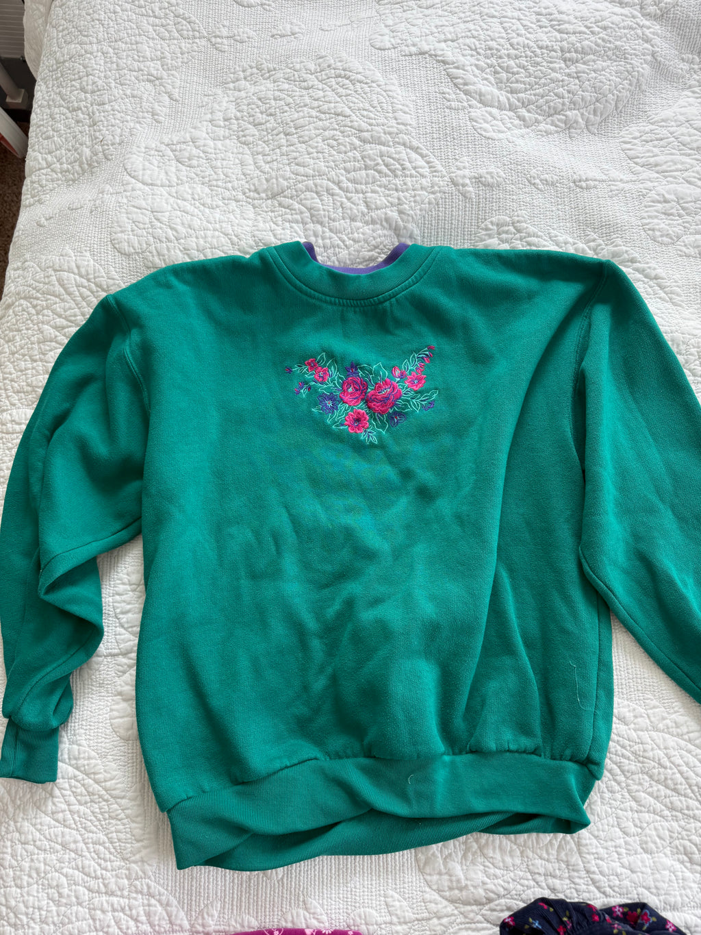 Vintage Teal and Purple Embroidered Crewneck