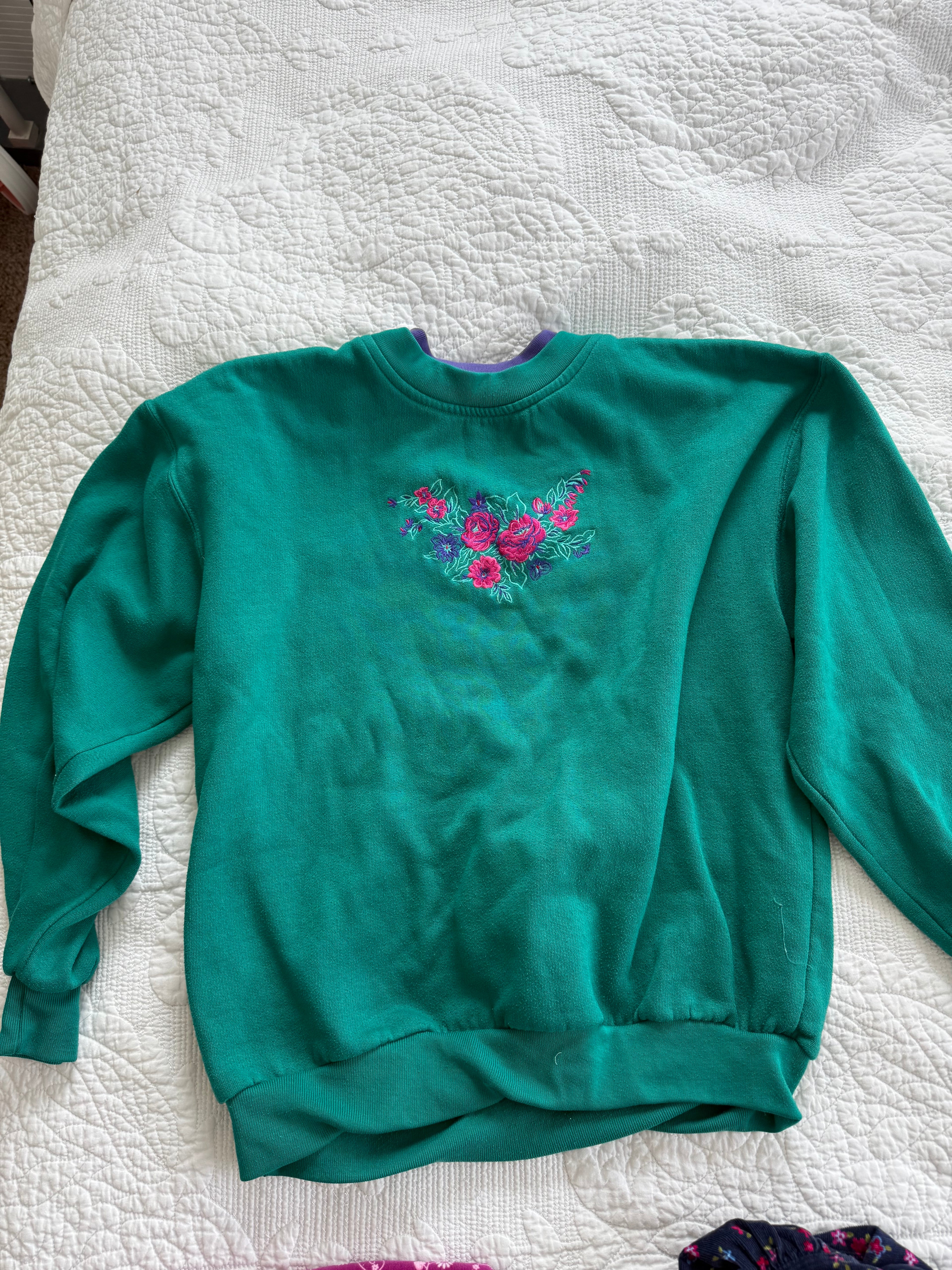 Vintage Teal and Purple Embroidered Crewneck