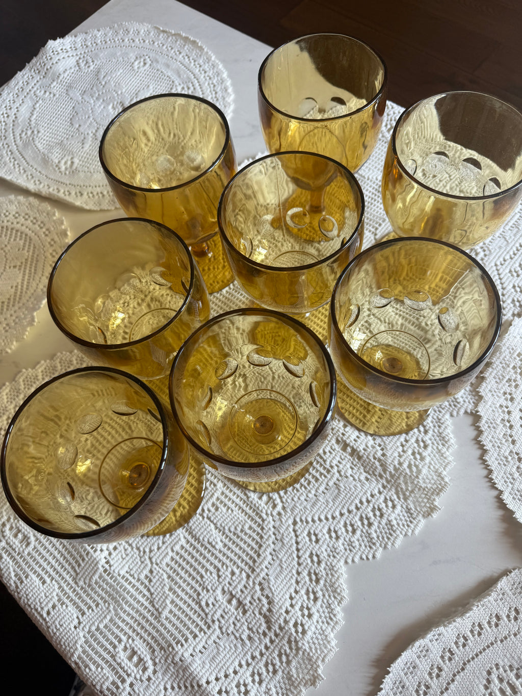 Vintage Amber Thumbprint Goblets — Set of 8
