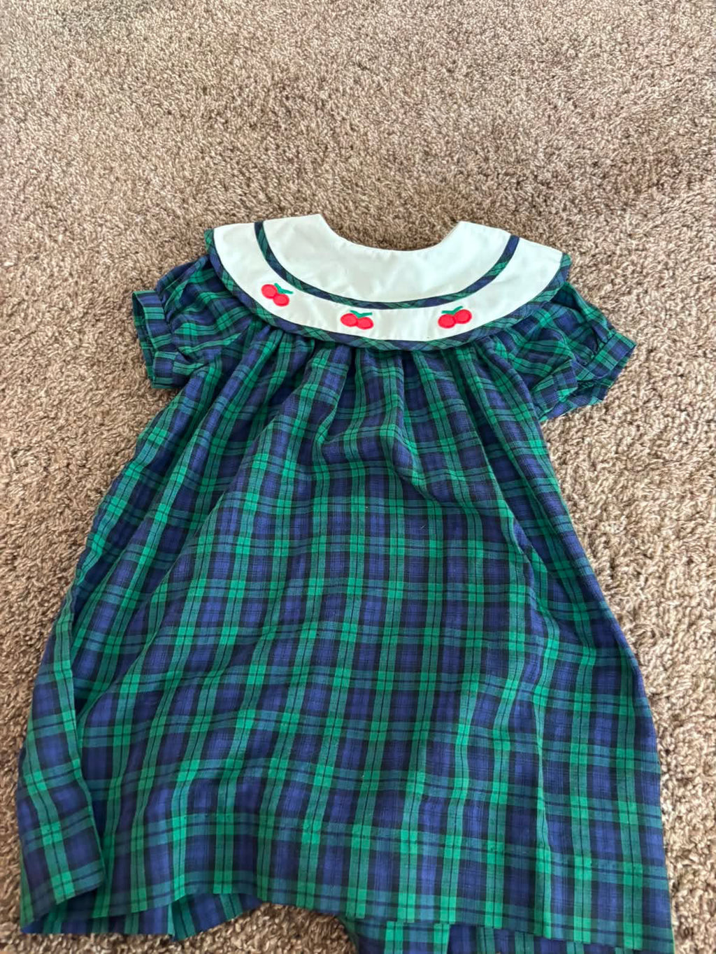 Vintage Cherry Navy and Green Plaid Dress