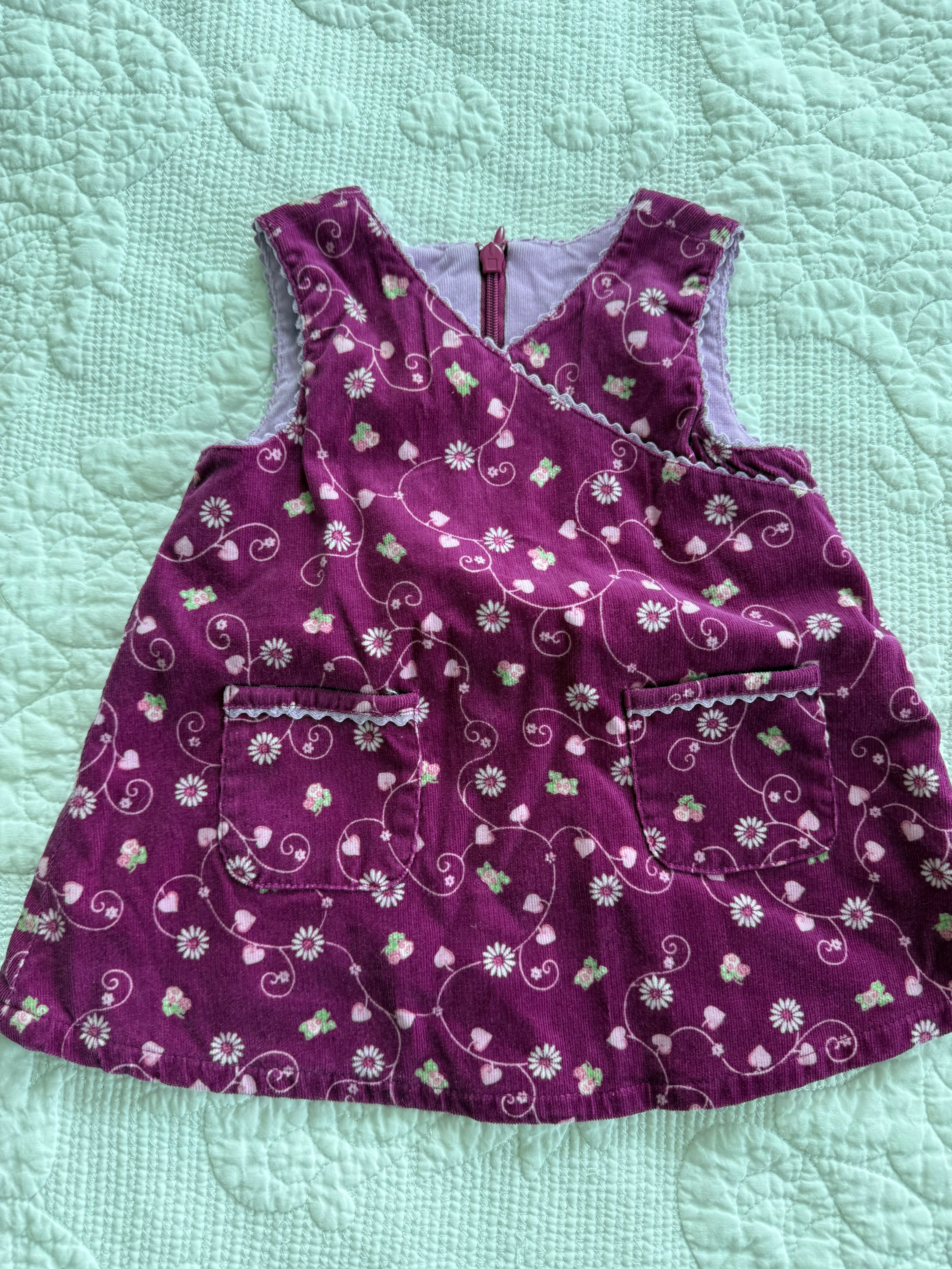 Y2K Purple Floral Corduroy Dress