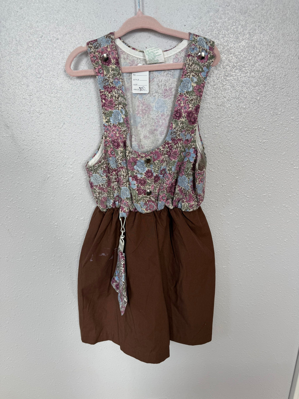 Vintage Girl Scouts Purple Floral and Brown Romper with Satchel