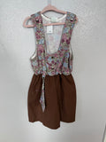 Vintage Girl Scouts Purple Floral and Brown Romper with Satchel