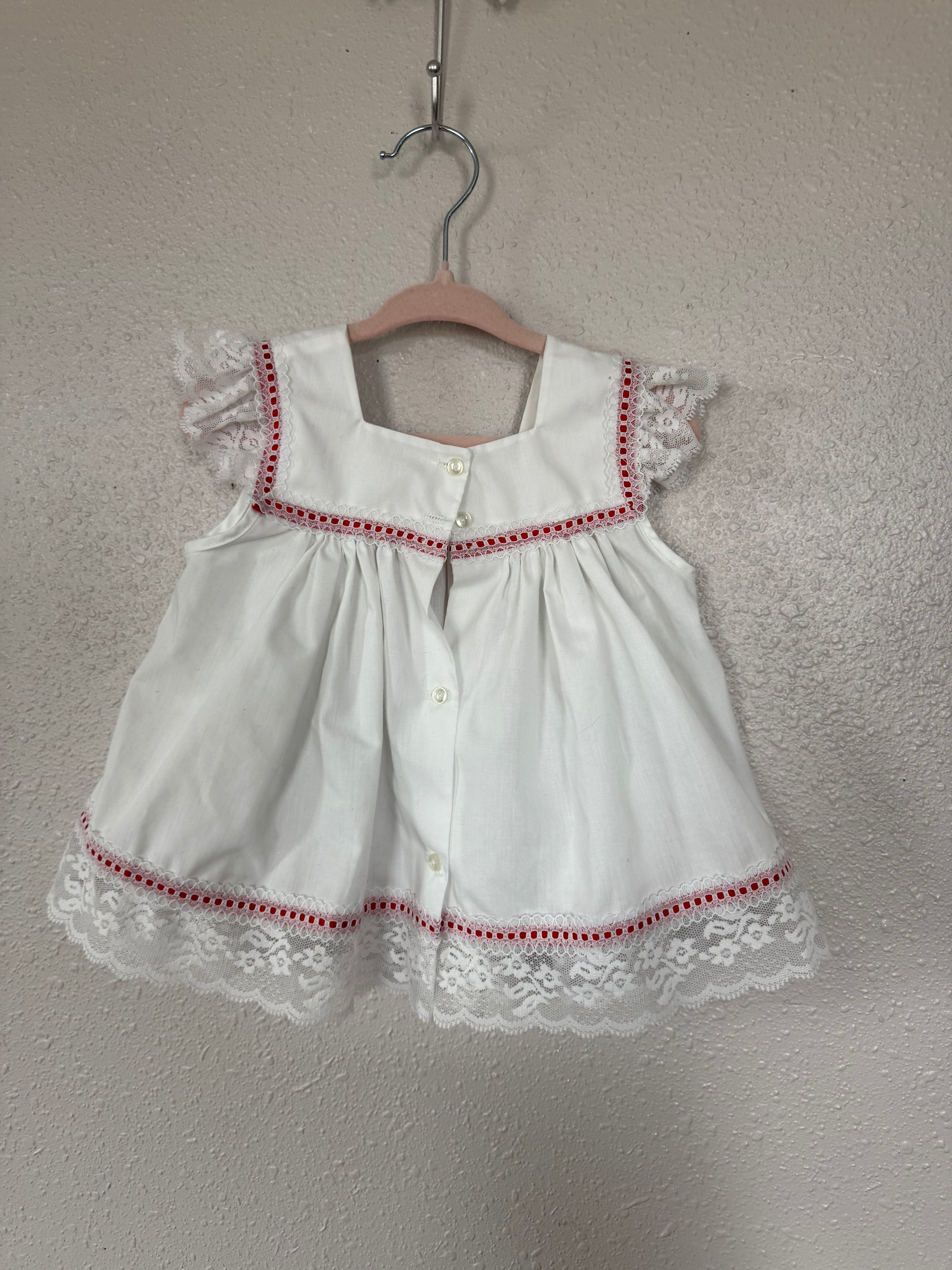 Vintage White Laced Dress With Red Detailing