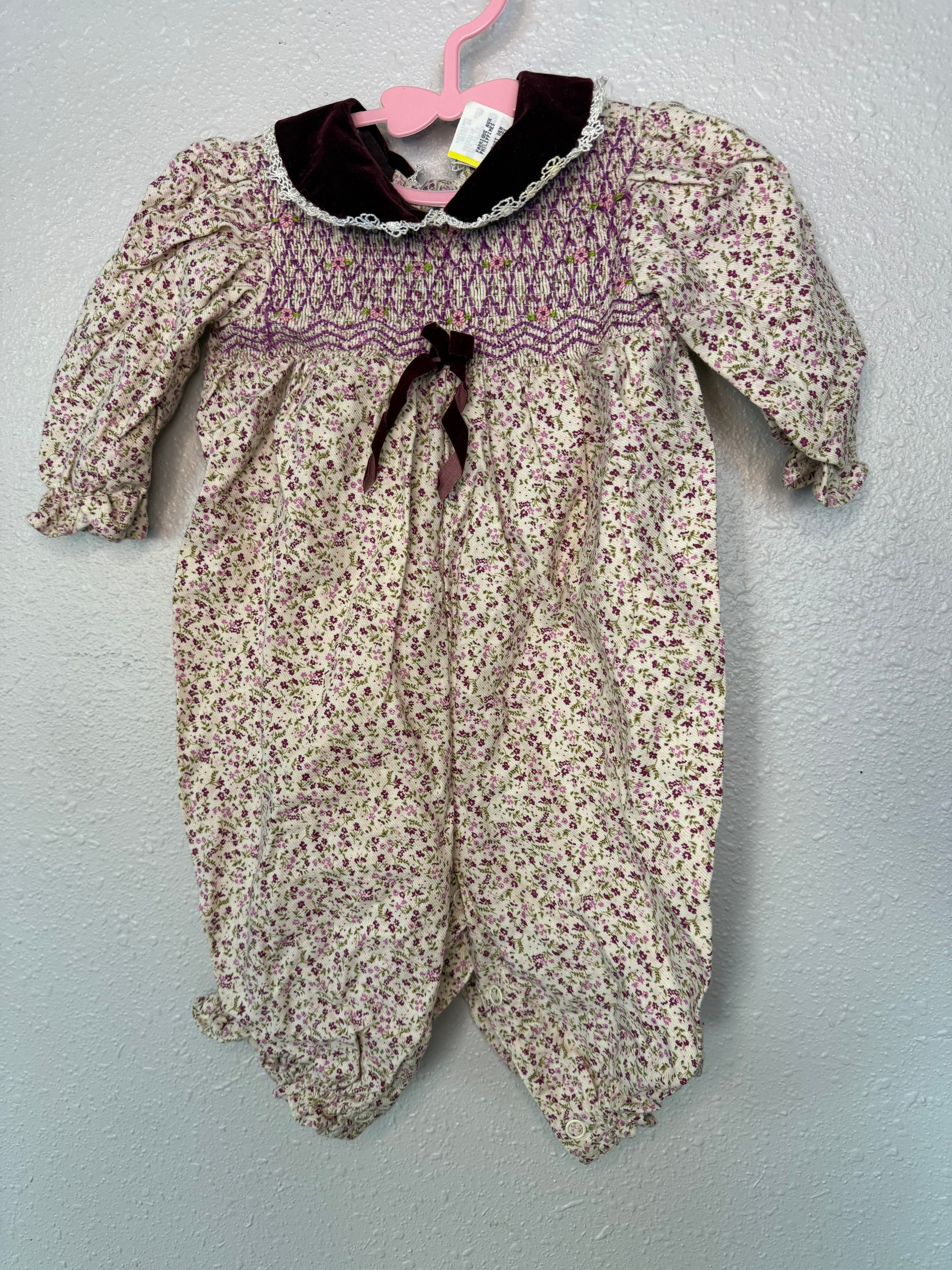 Vintage Smocked Purple Floral Jumper