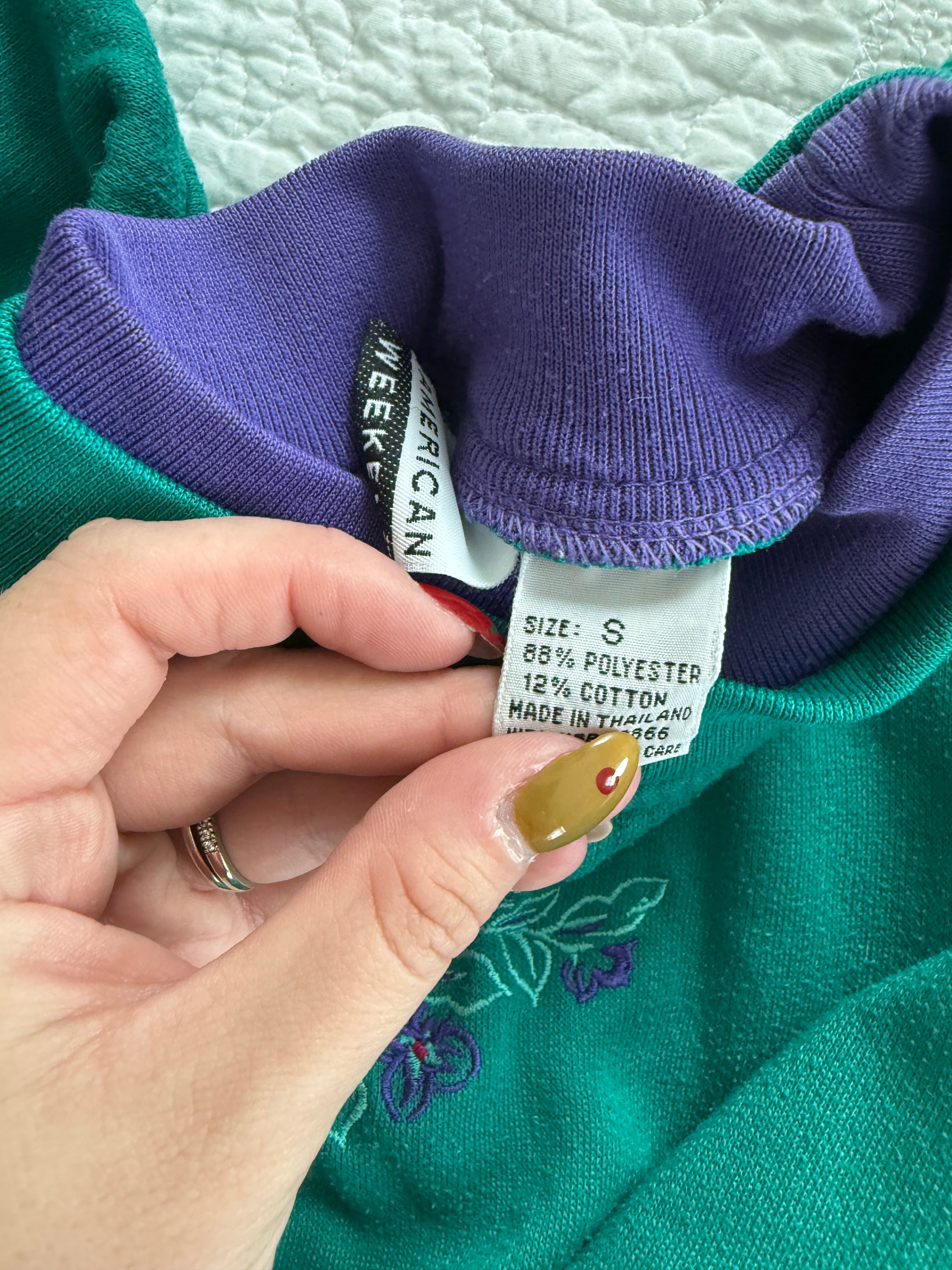 Vintage Teal and Purple Embroidered Crewneck