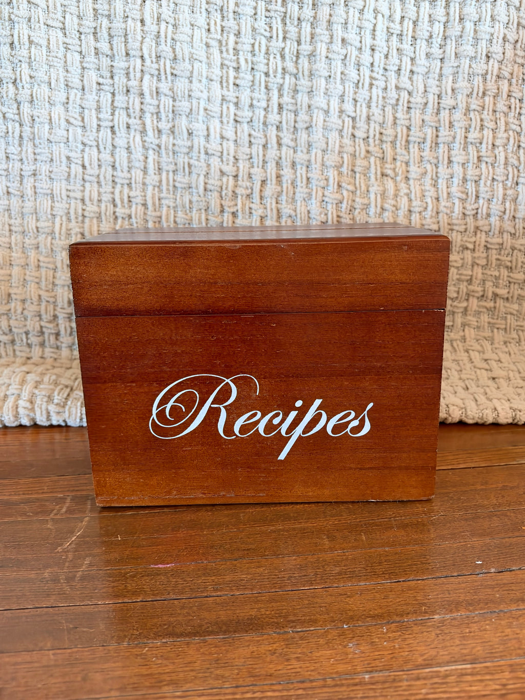 Antique Wooden Recipe Box with Cards