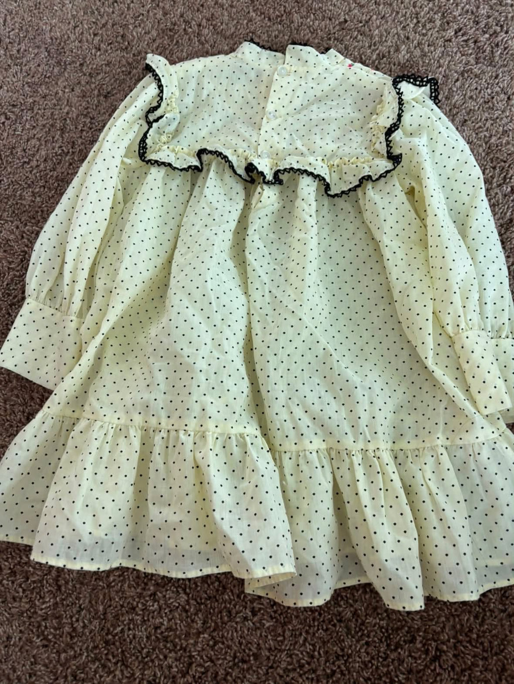 Vintage Butter Yellow and Black Polka Dot Dress