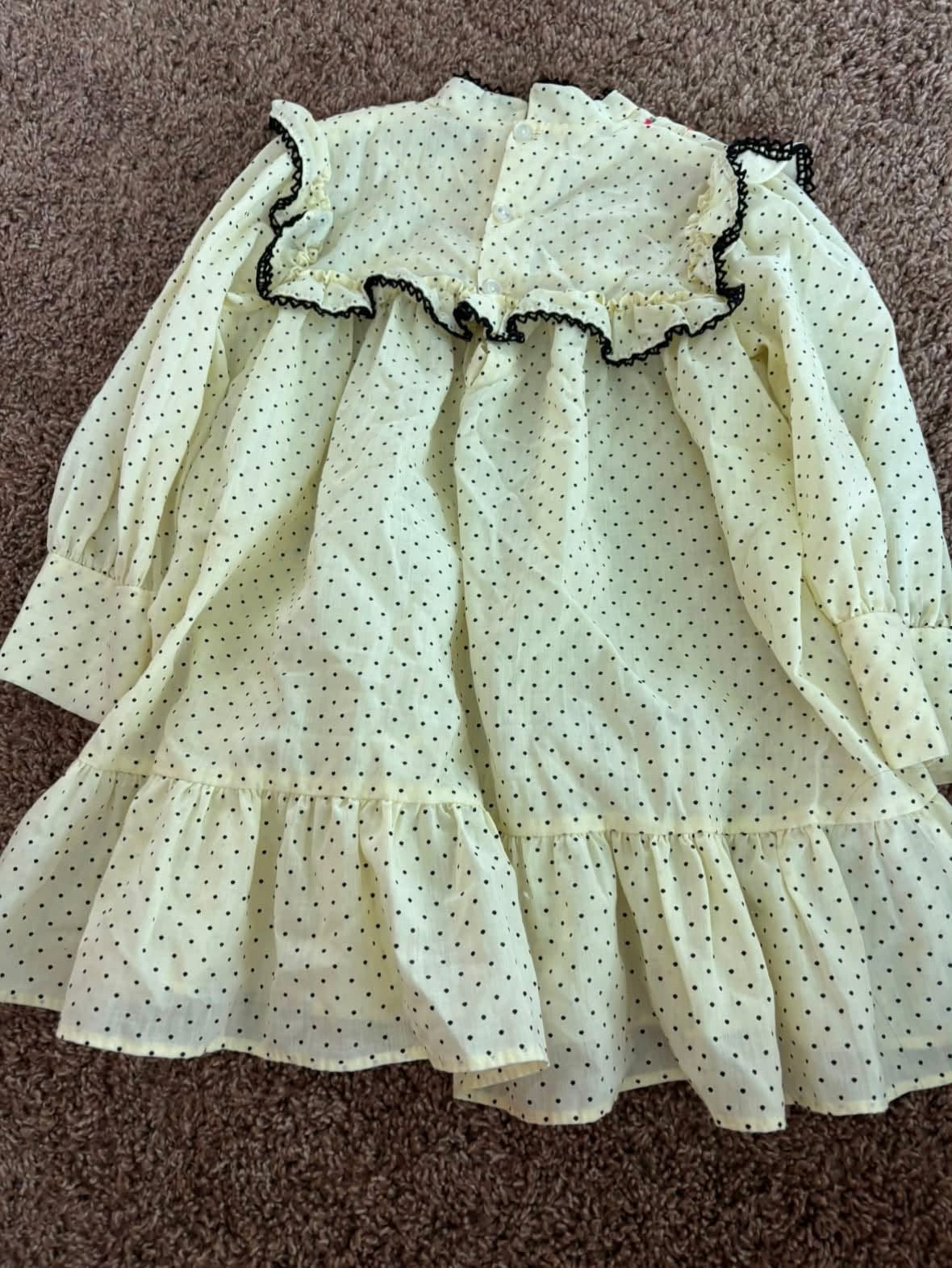 Vintage Butter Yellow and Black Polka Dot Dress