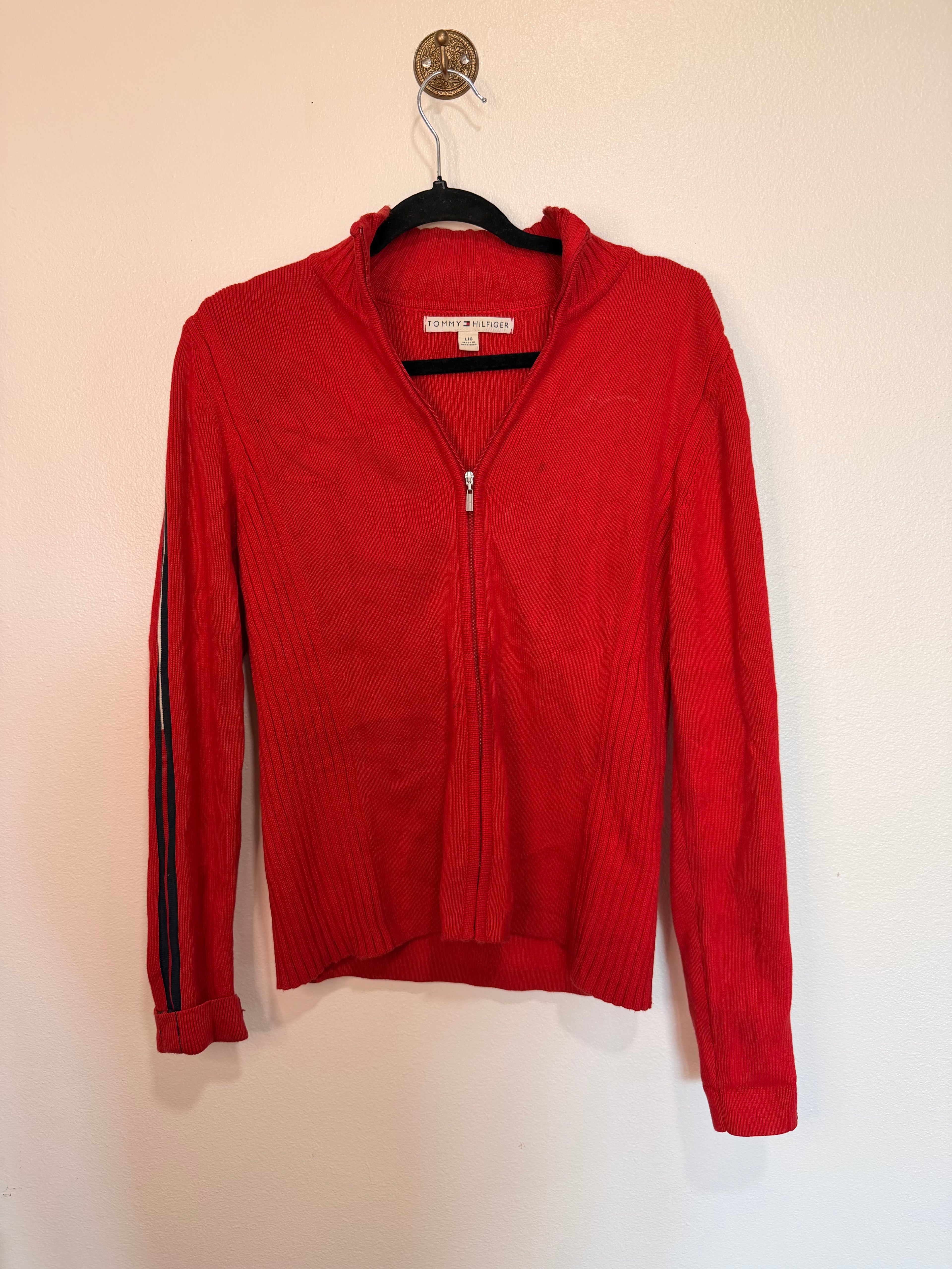 Y2K Tommy Hilfiger Red Knit Zip-up