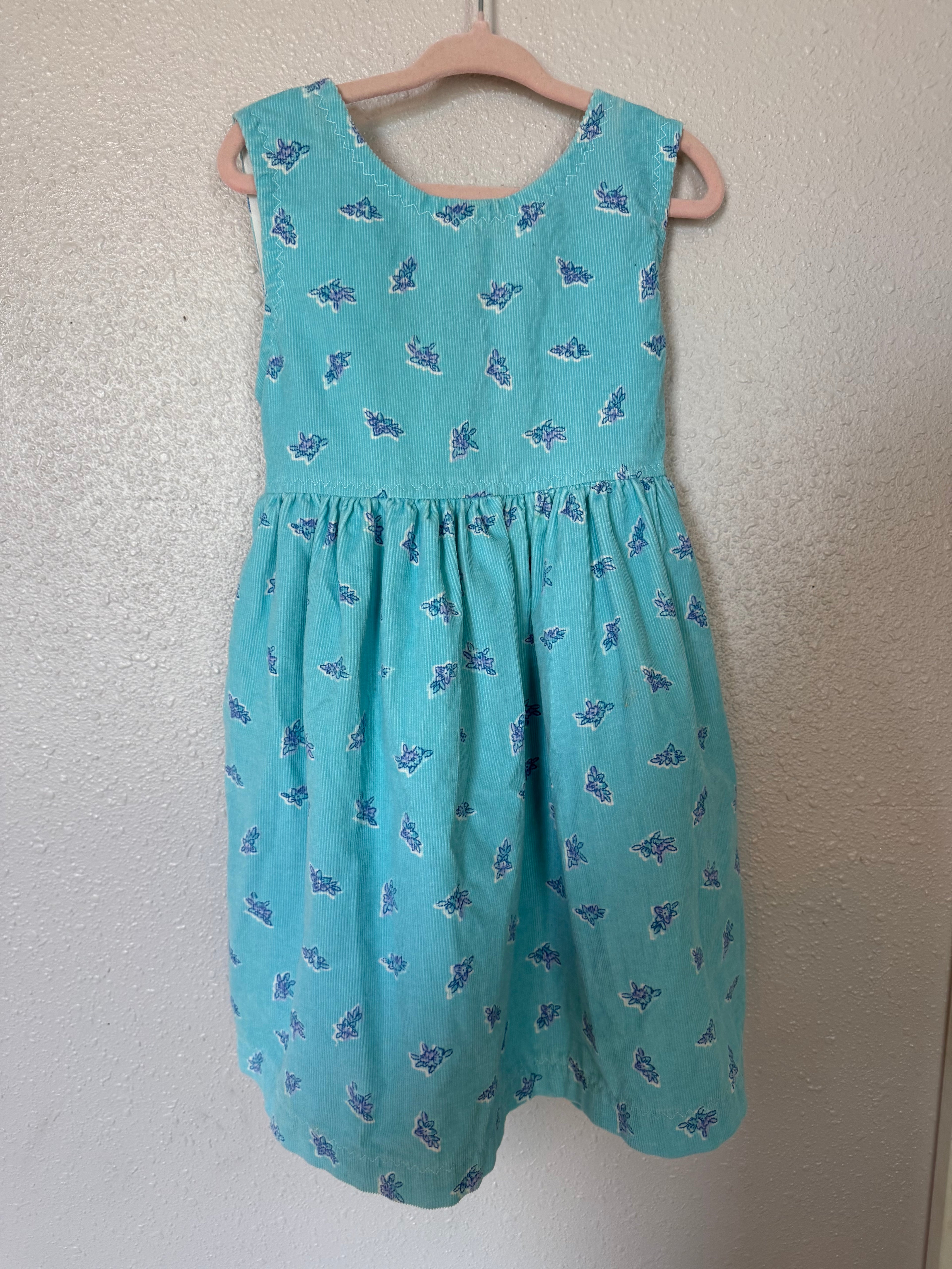Vintage Blue Floral Corduroy Dress