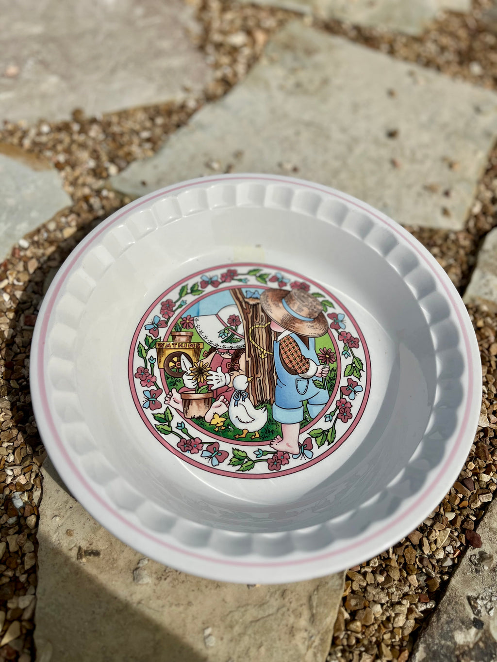Vintage Watkins Country Kids Pie Plate with Recipe