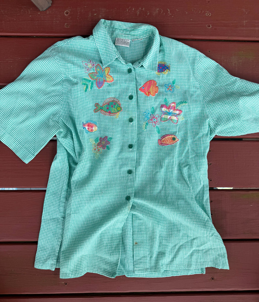 Vintage Teal Fish Blouse