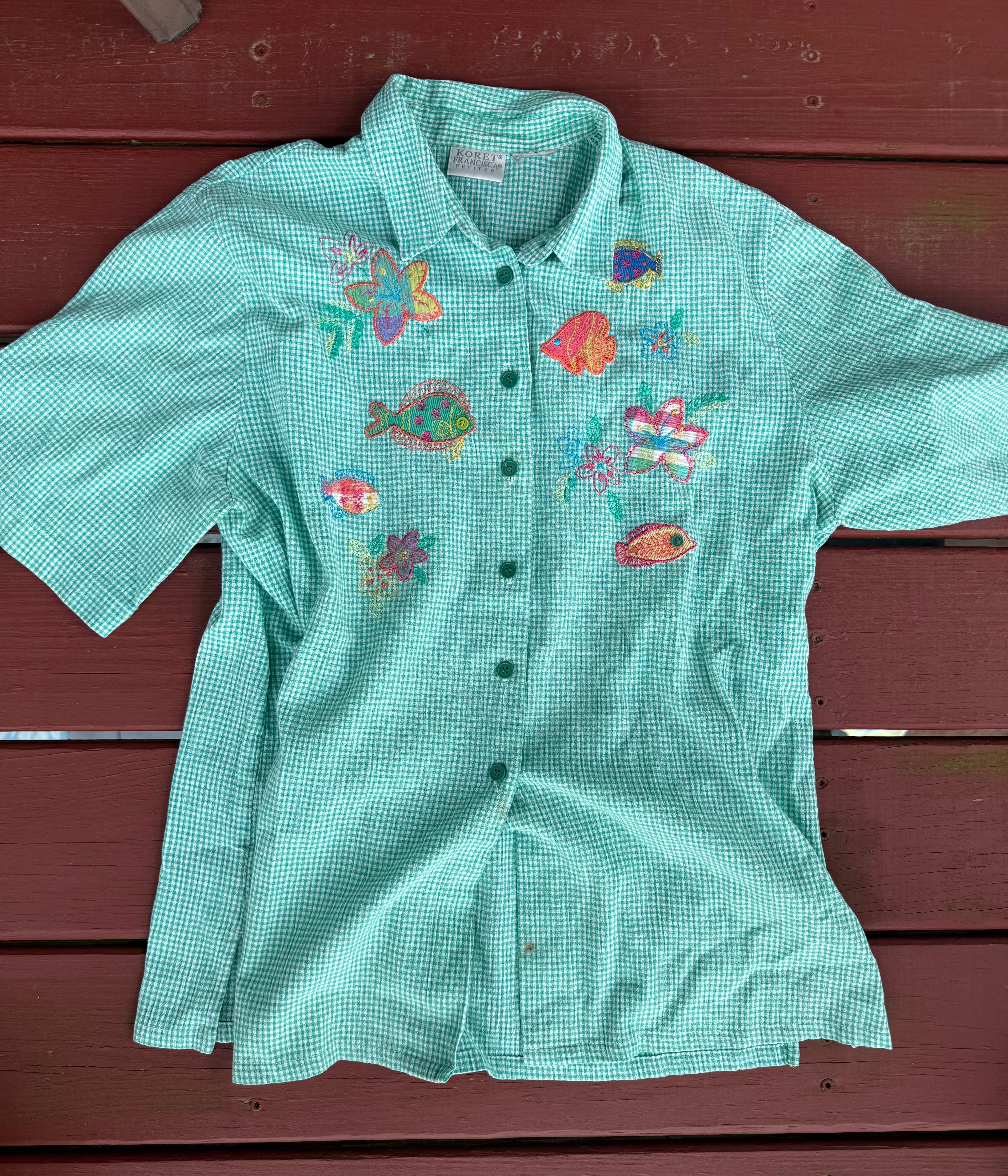 Vintage Teal Fish Blouse