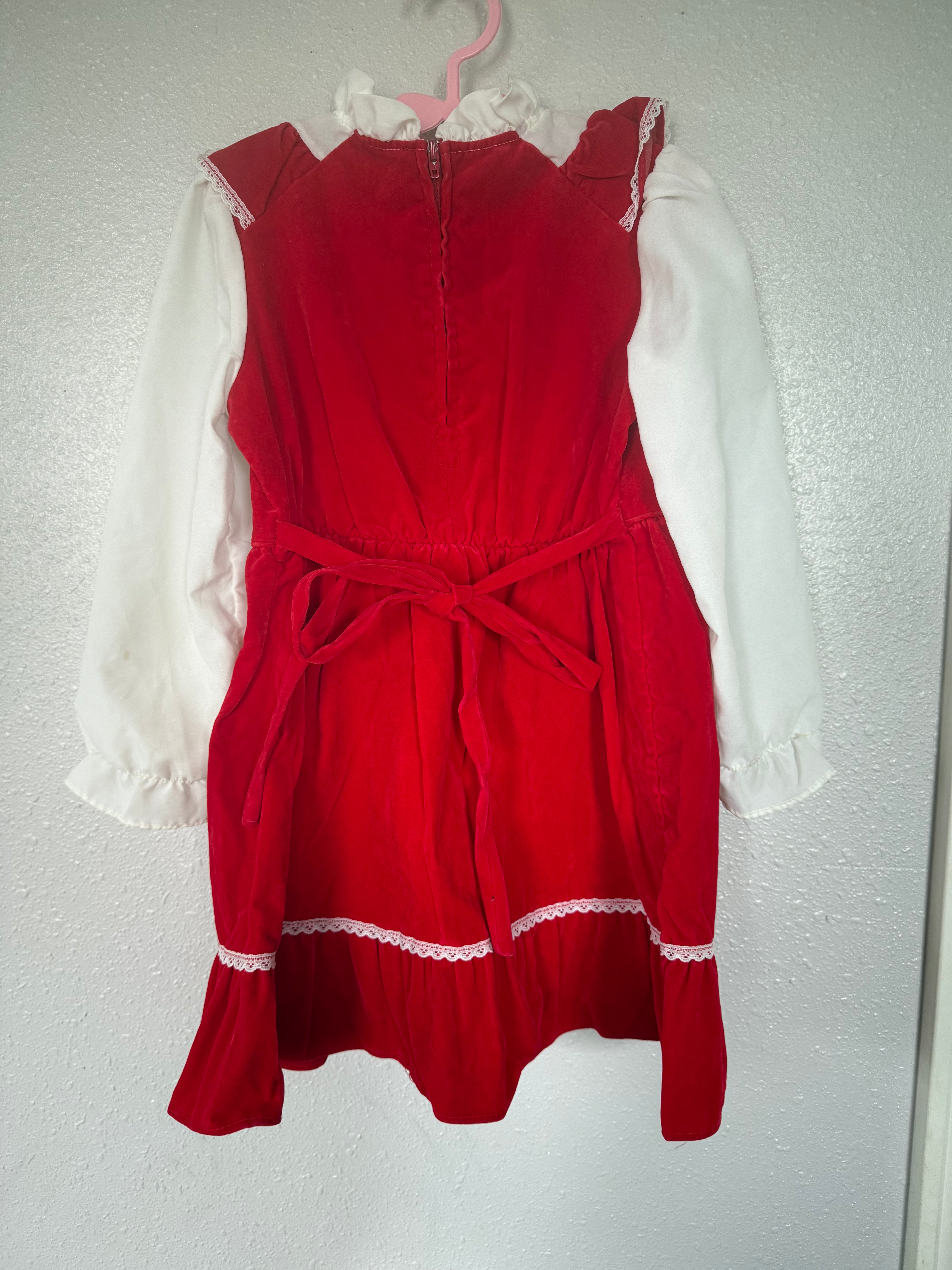 Vintage Red Velvet and White Floral Dress