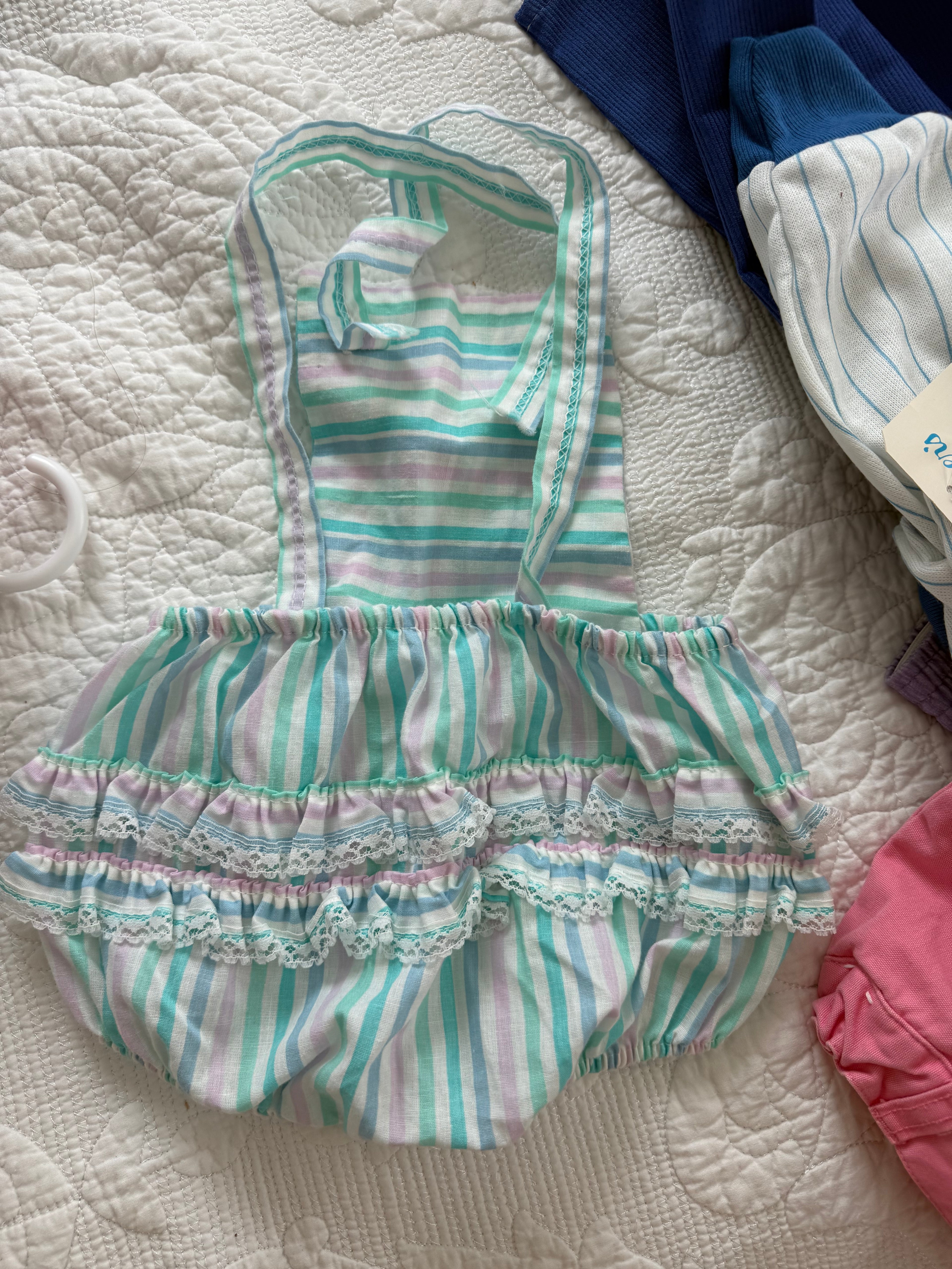 Vintage Pastel Striped Ruffle Bubble