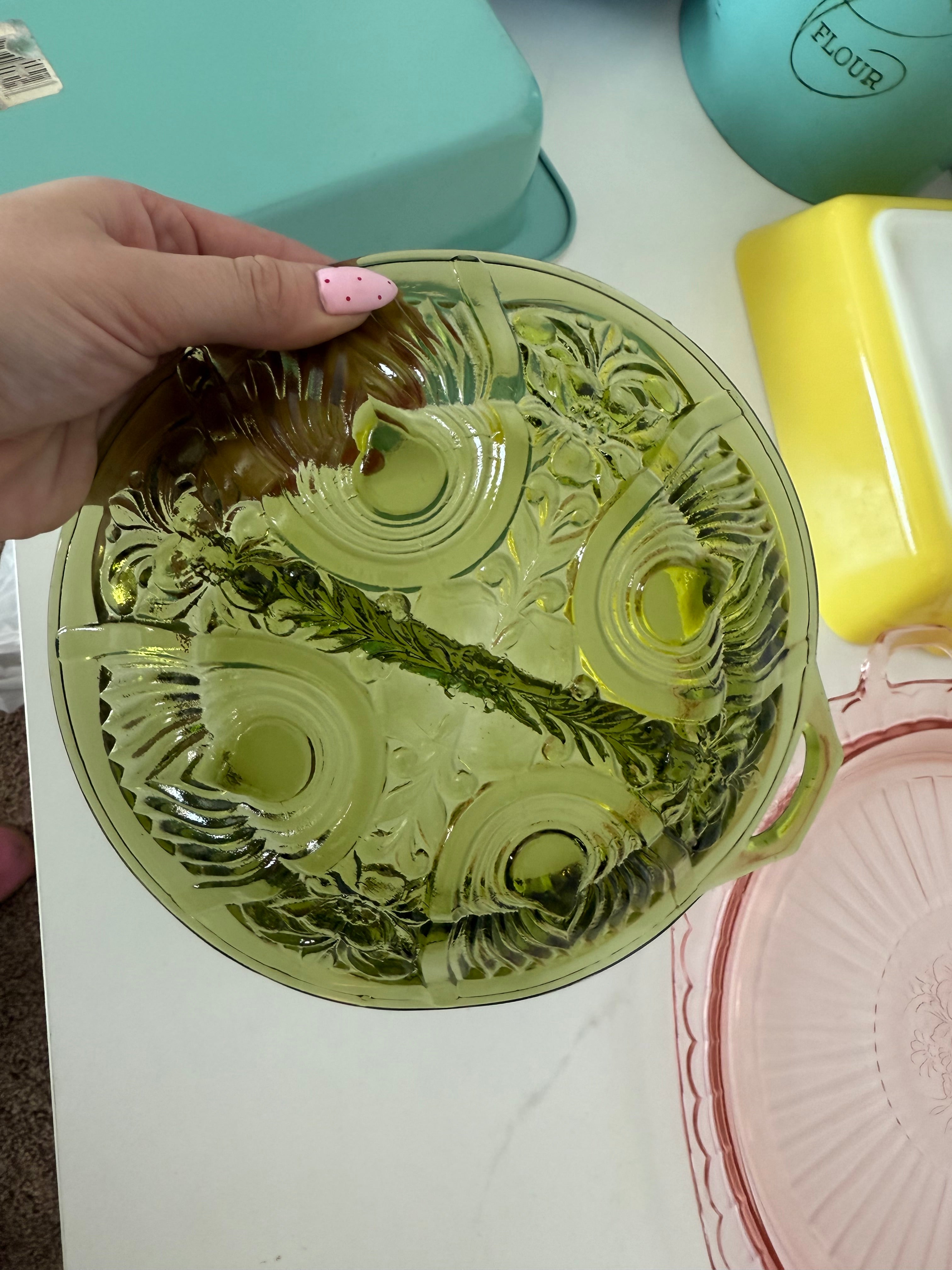 Antique Glass Green Relish Dish