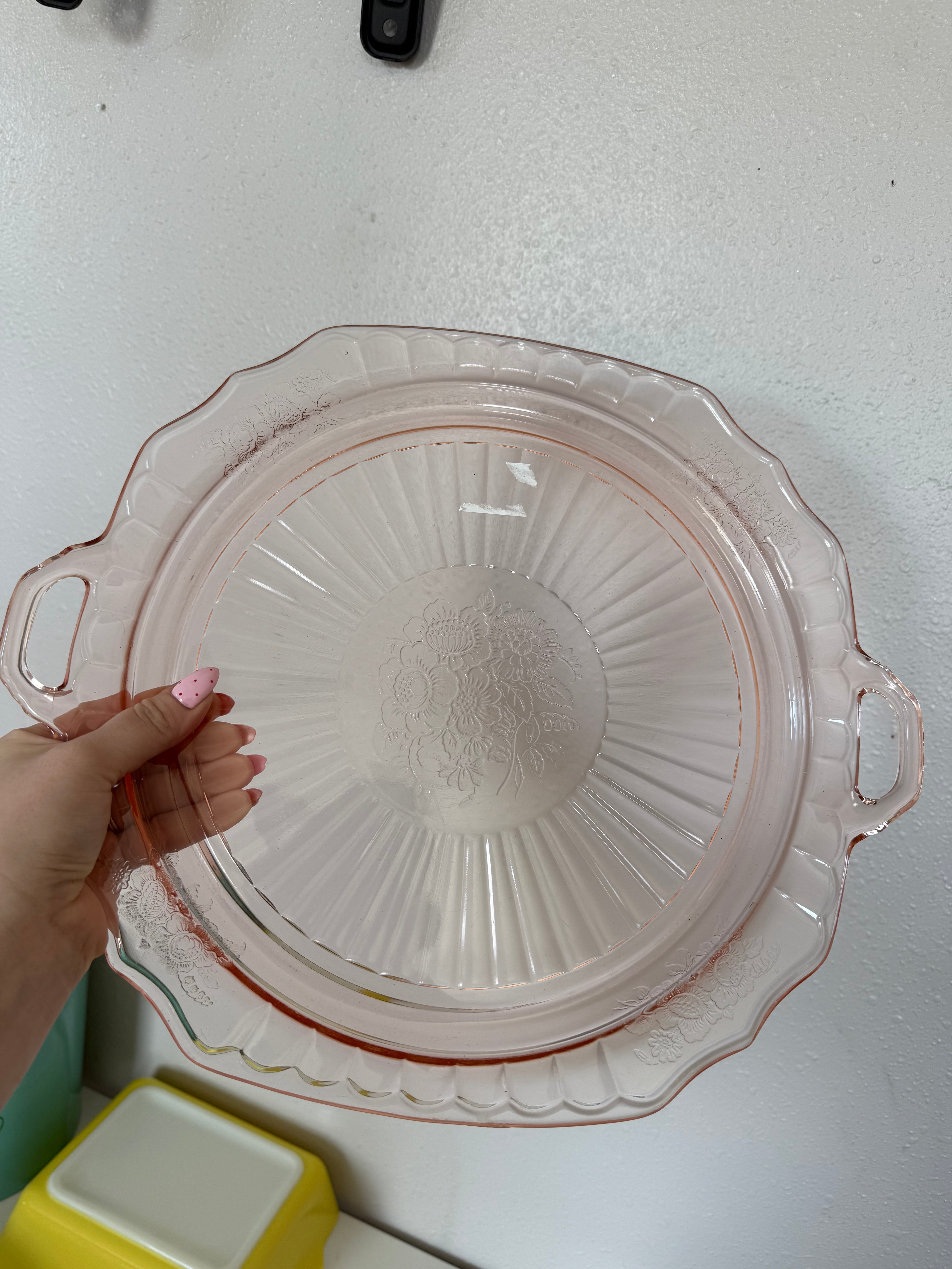 Vintage Light Pink Glass Serving Plate