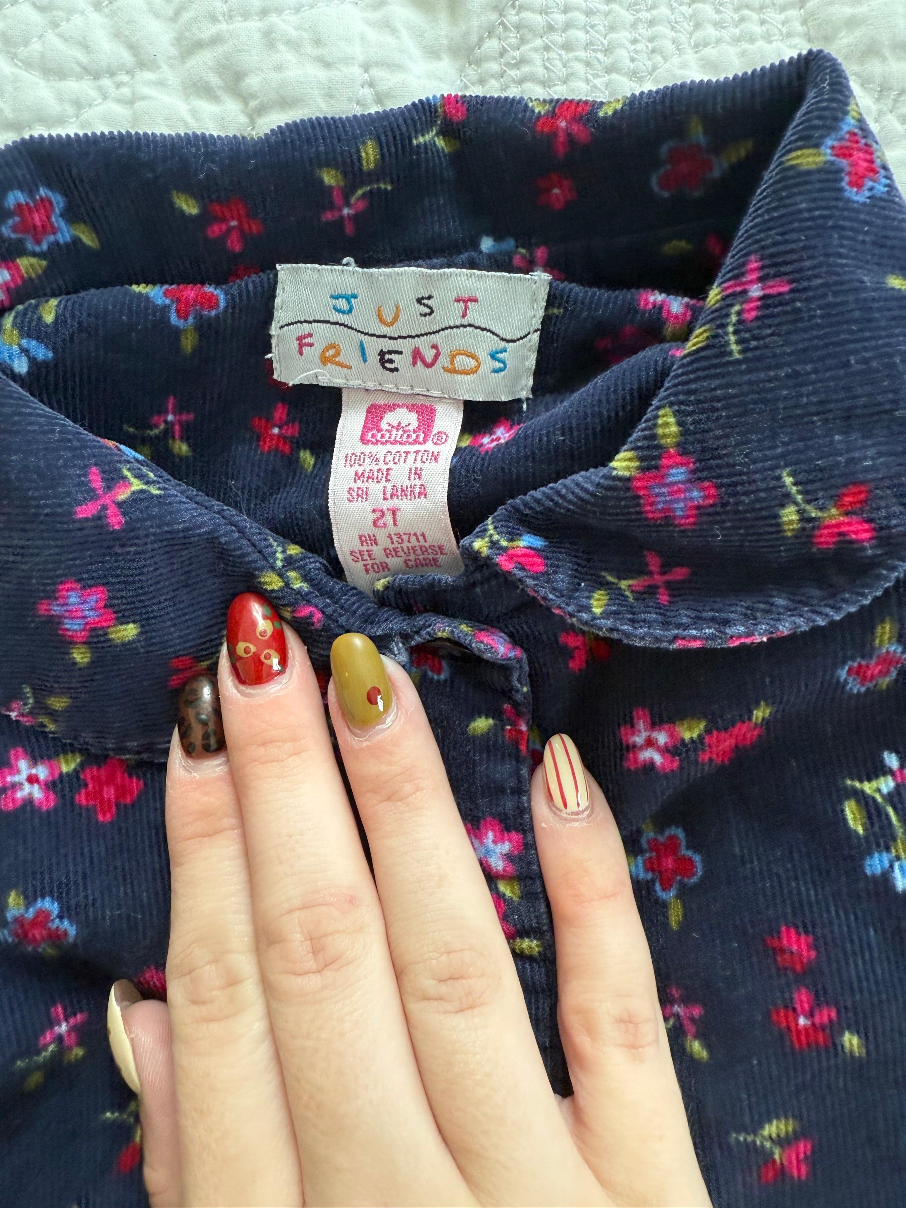 Vintage Navy Floral Corduroy Dress