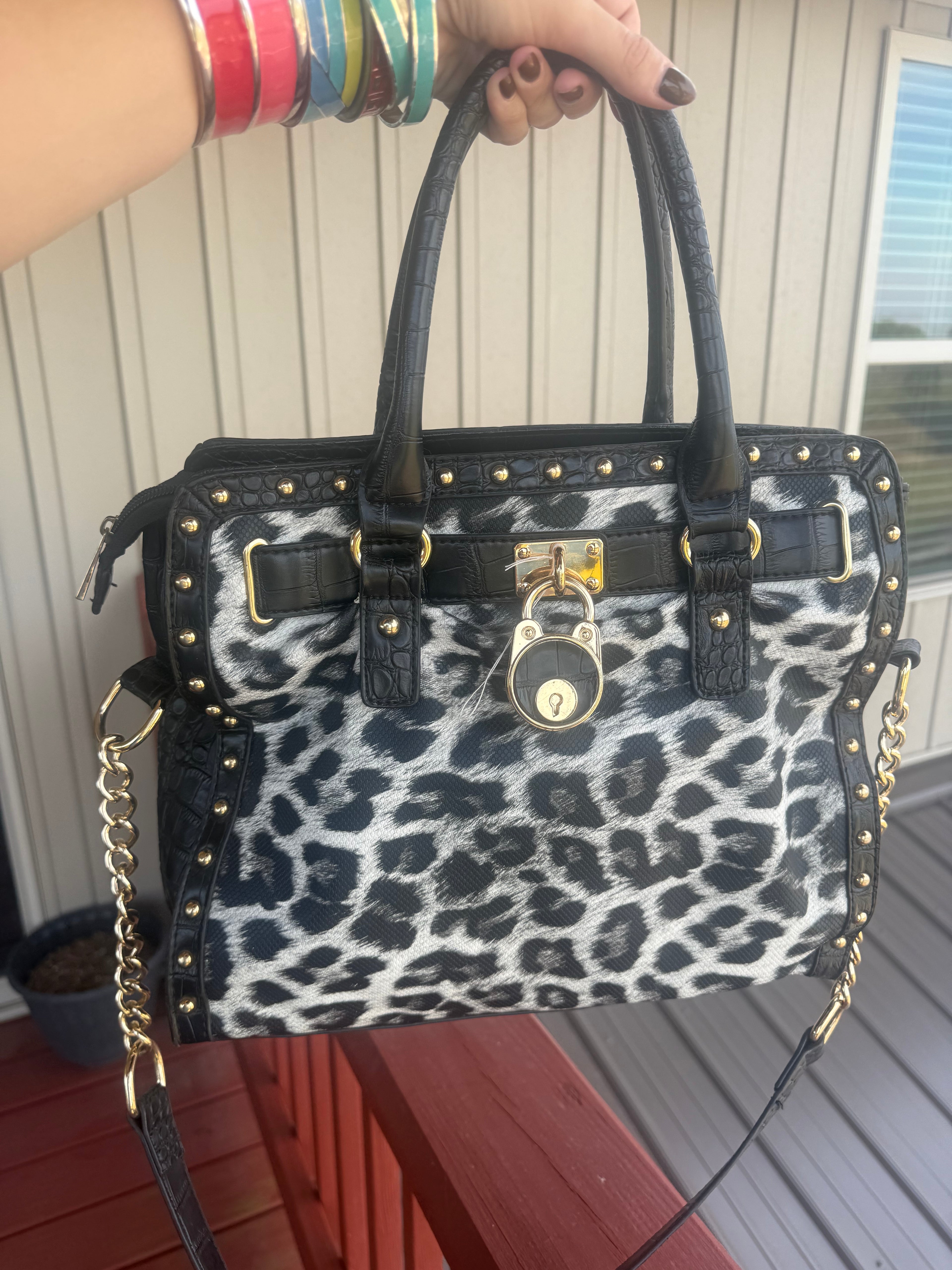 Y2K Black and White Leopard Purse with Red Interior