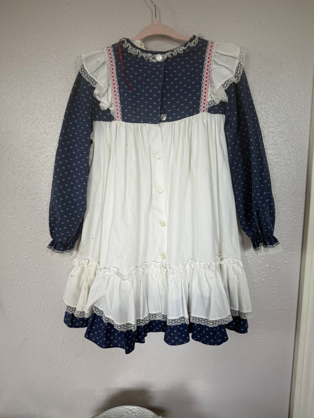 Vintage Navy and White Dress with Red Detailing