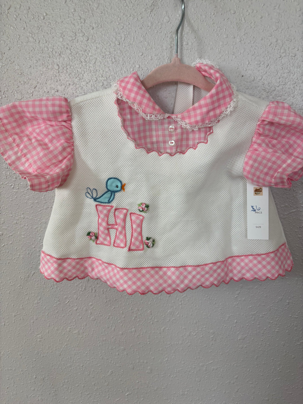 Vintage Pink Gingham “Hi” Blouse