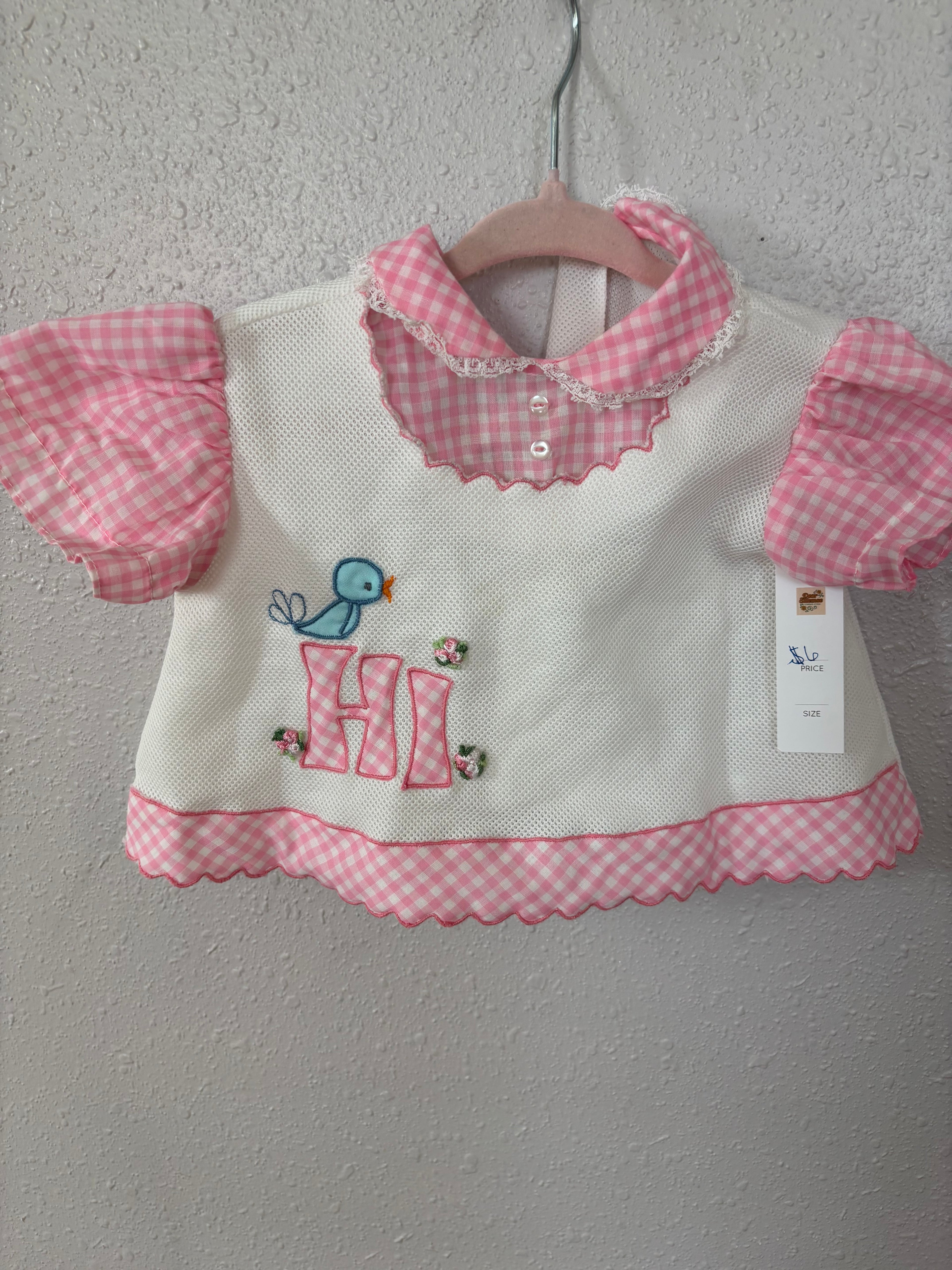 Vintage Pink Gingham “Hi” Blouse
