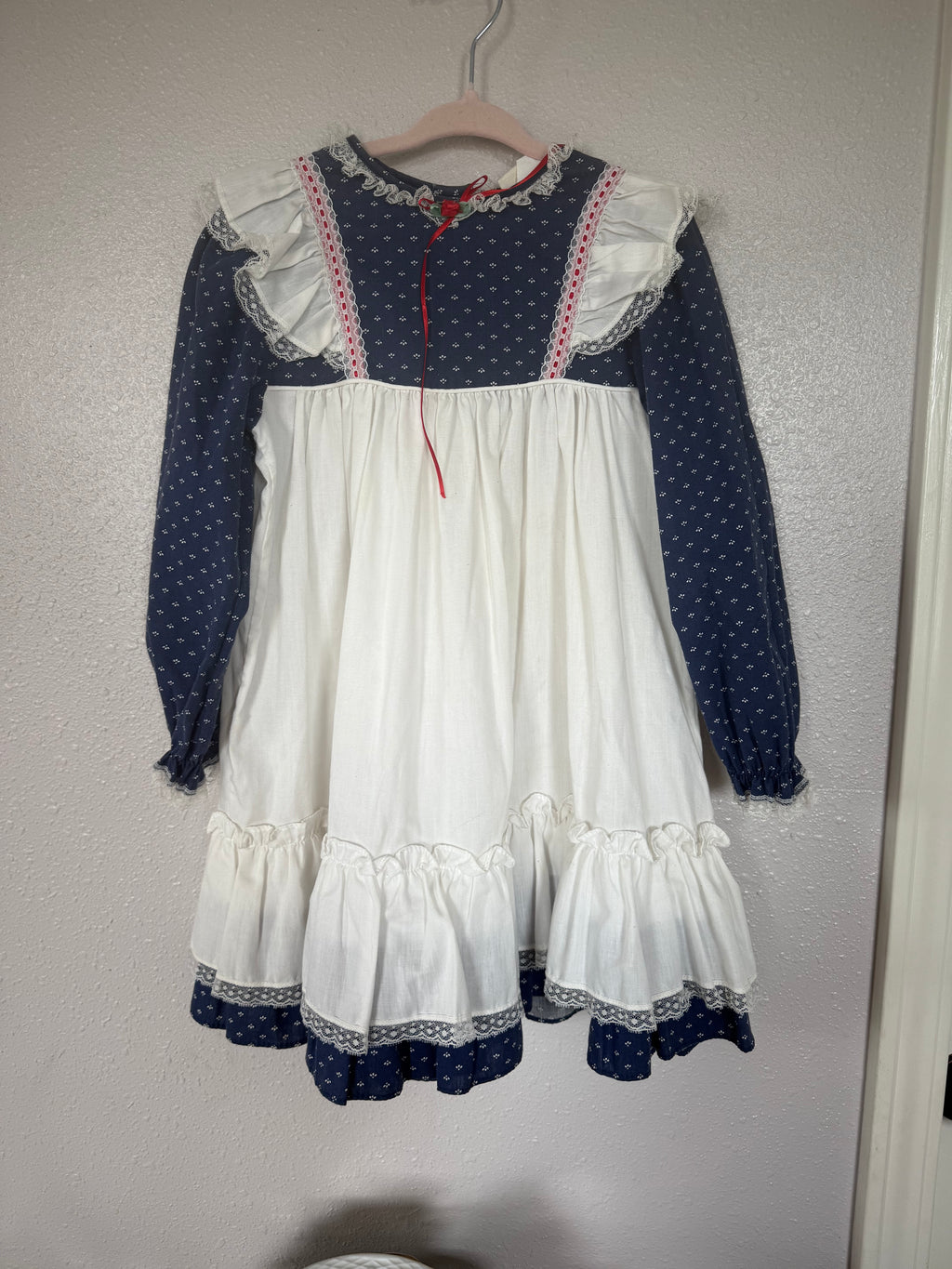 Vintage Navy and White Dress with Red Detailing