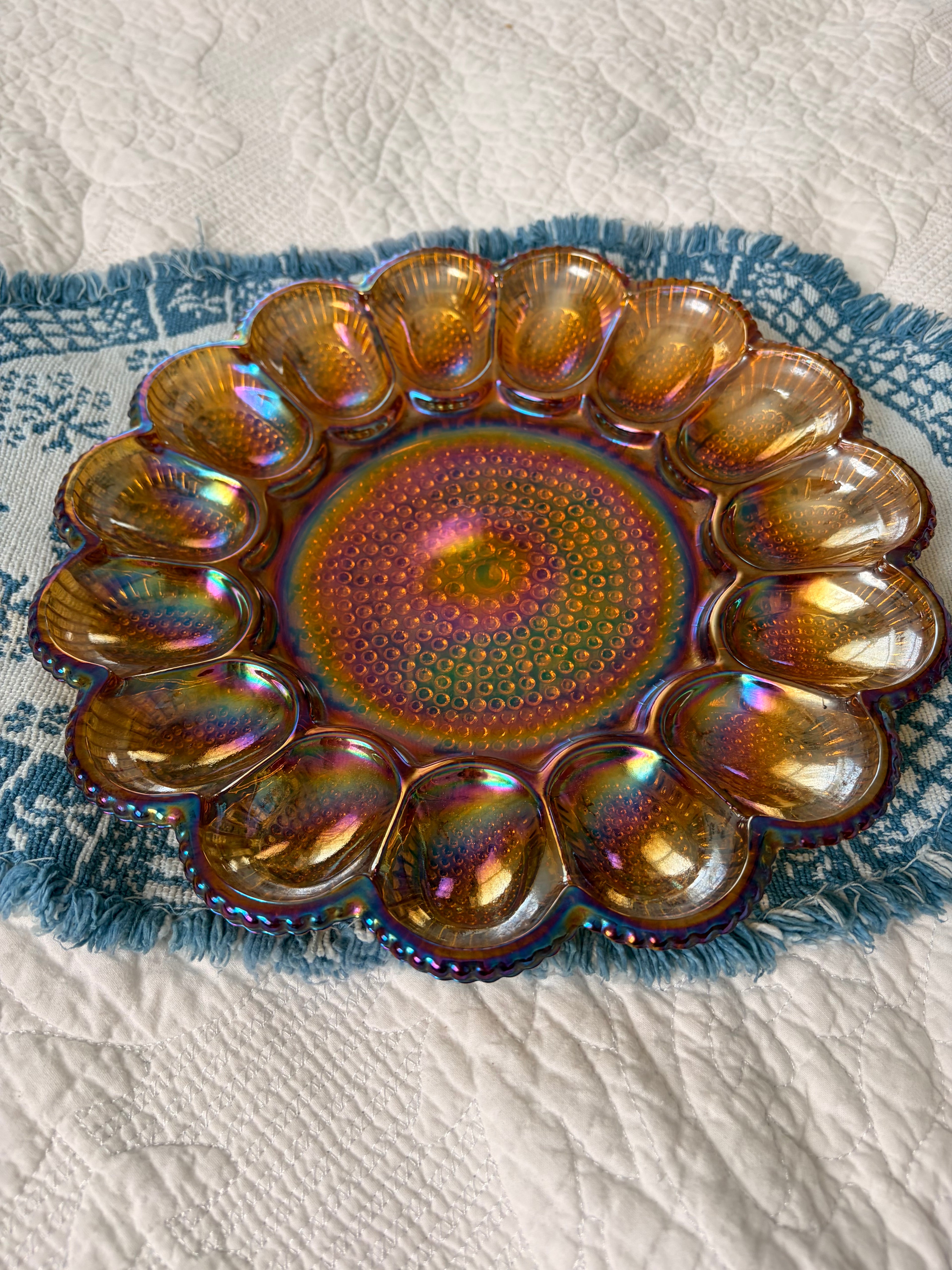 Vintage Marigold Carnival Glass Egg Plate