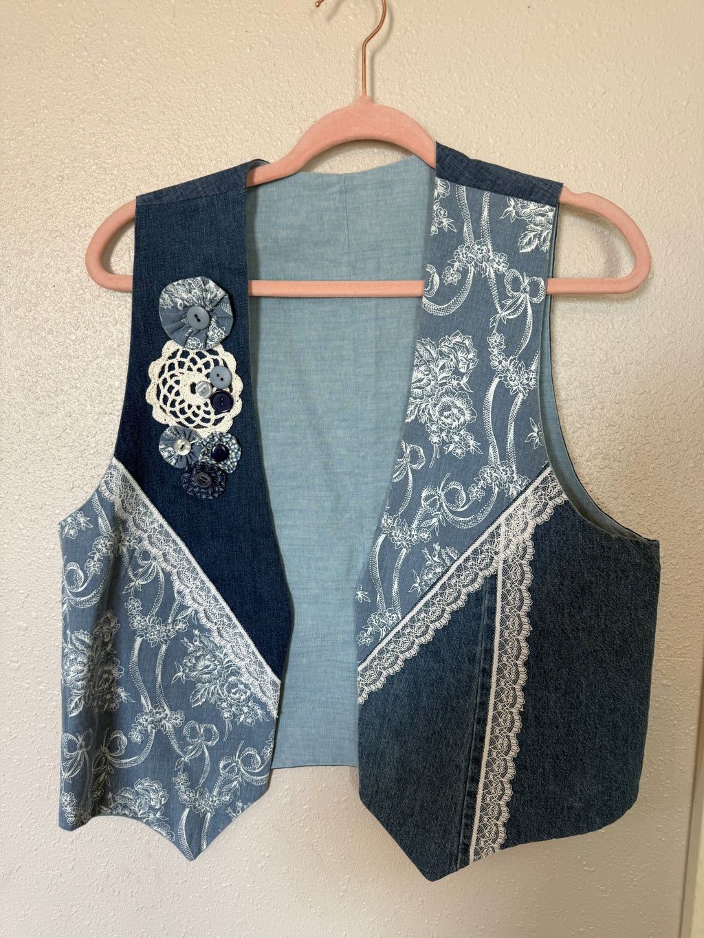 Vintage Handmade Denim & Lace Vest ￼