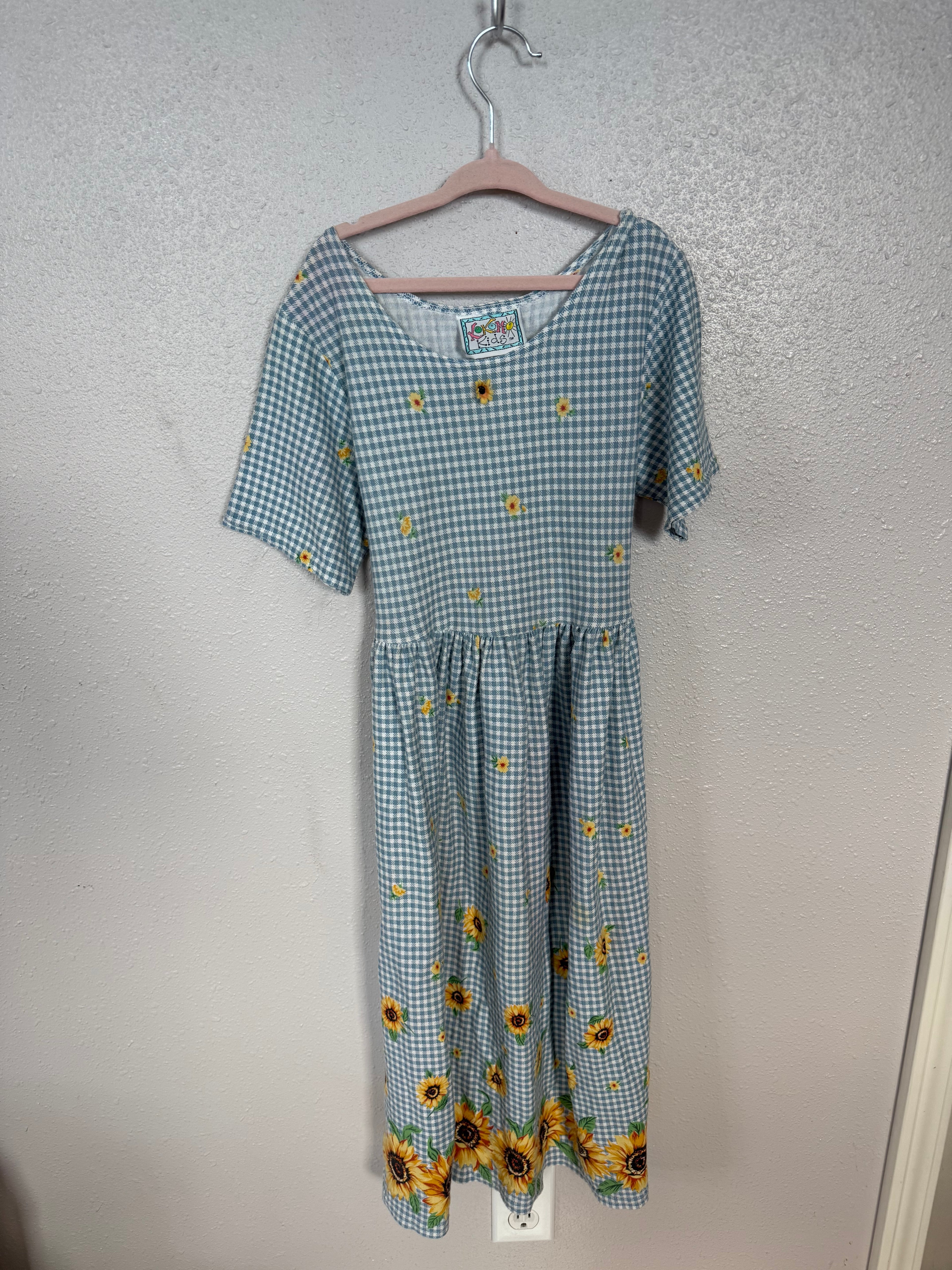 Vintage Blue Gingham and Sunflower Dress