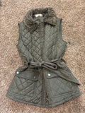 Y2K Olive Green Tie Vest with Fur