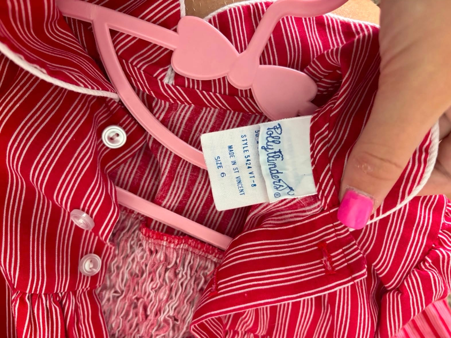 Vintage Polly Flinders Pink and Red Striped Smocked Dress