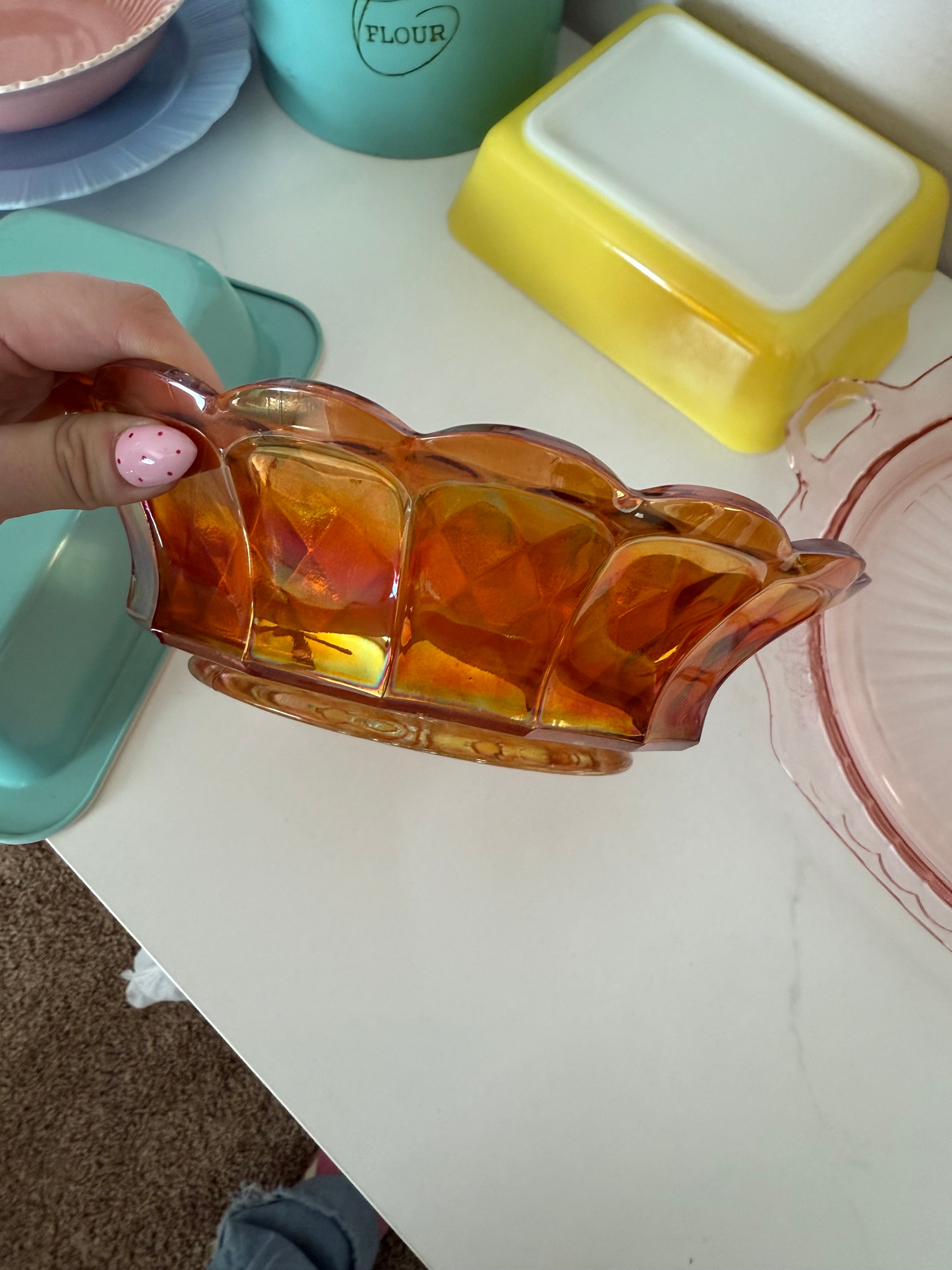 Vintage Harvest Grape Carnival Glass Bowl