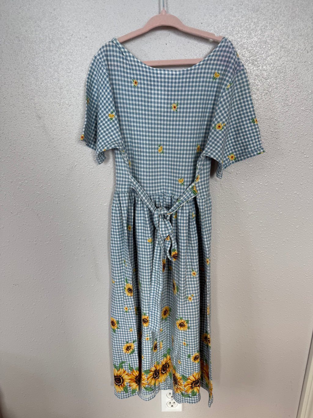Vintage Blue Gingham and Sunflower Dress