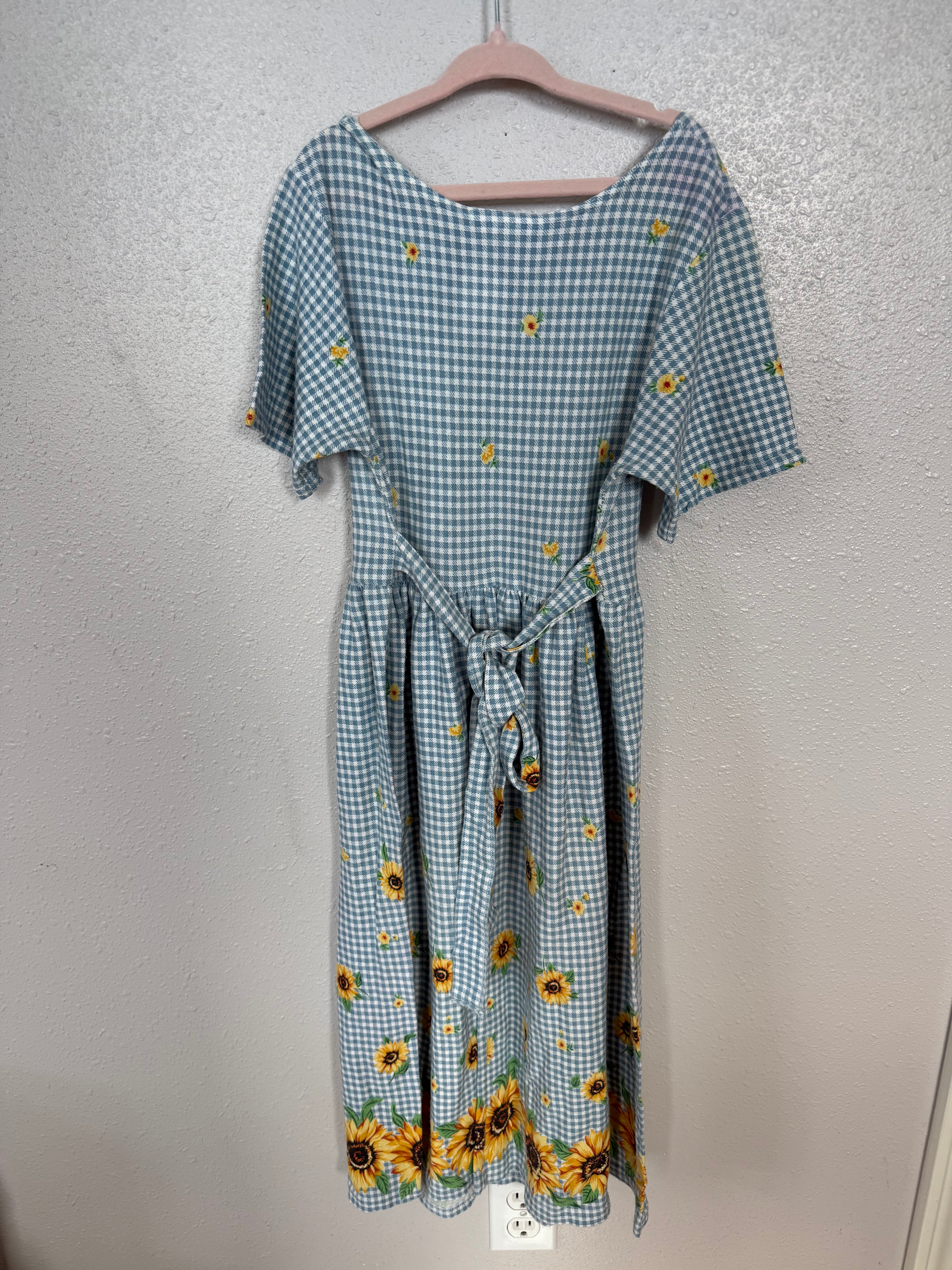 Vintage Blue Gingham and Sunflower Dress
