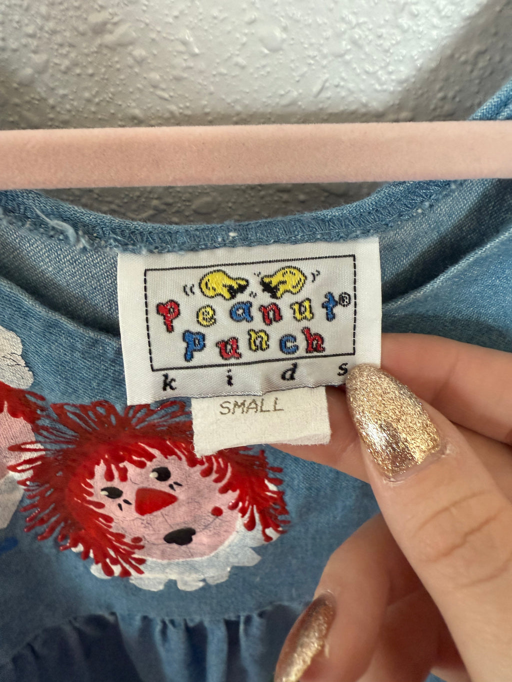 Vintage Hand Painted Raggedy-Ann and Andy Blue Jean Dress