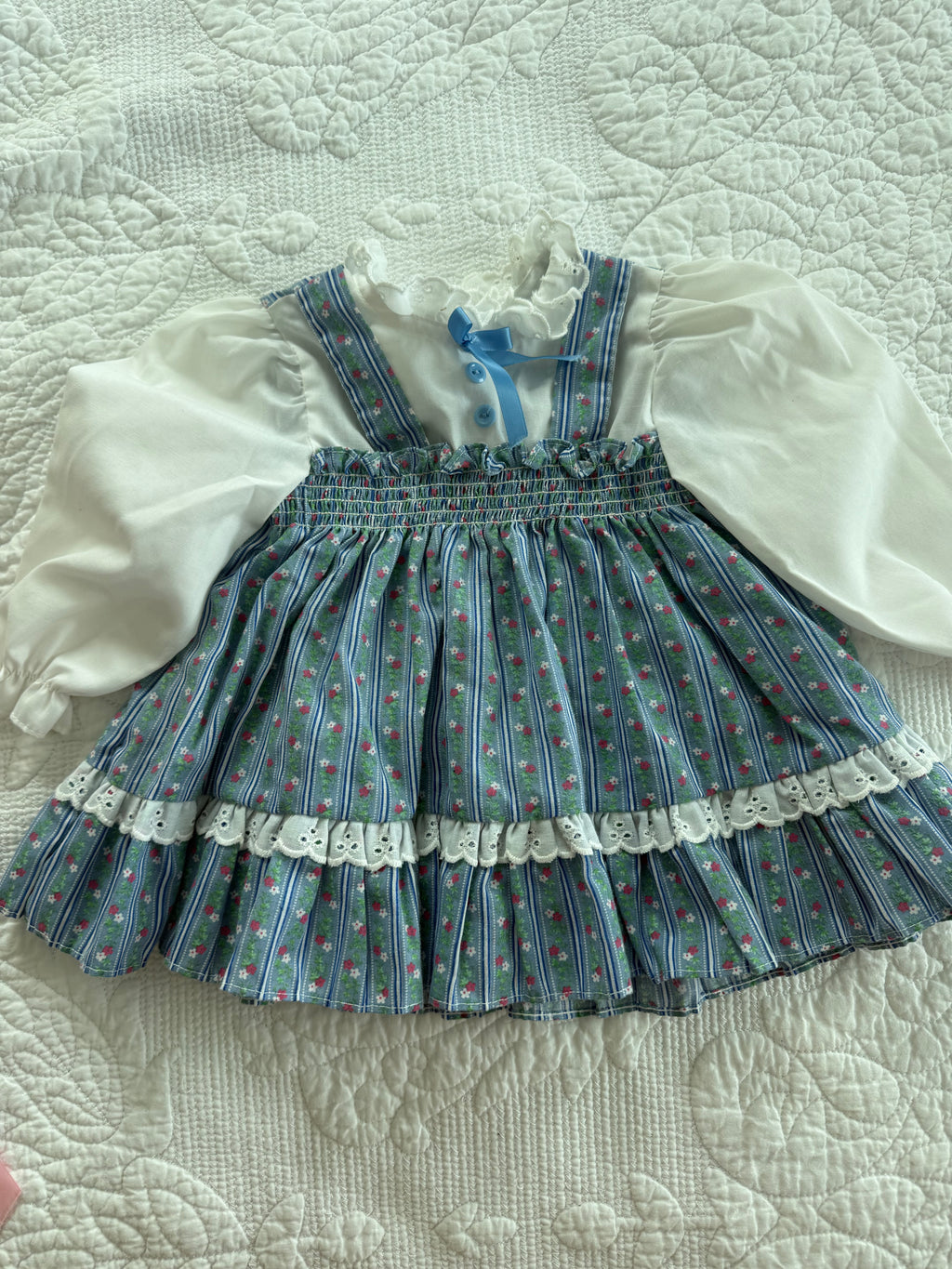 Vintage Blue Floral and Eyelet Dress