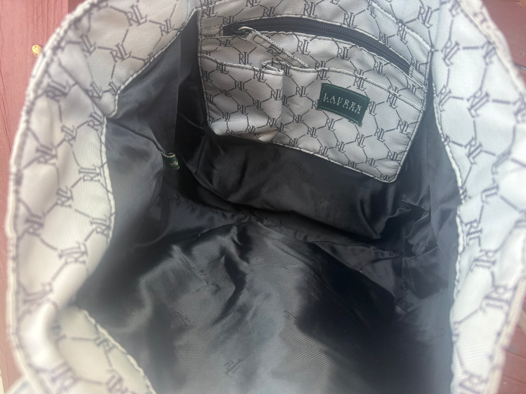 Y2K Ralph Lauren Black and Gray Monogrammed Tote Bag