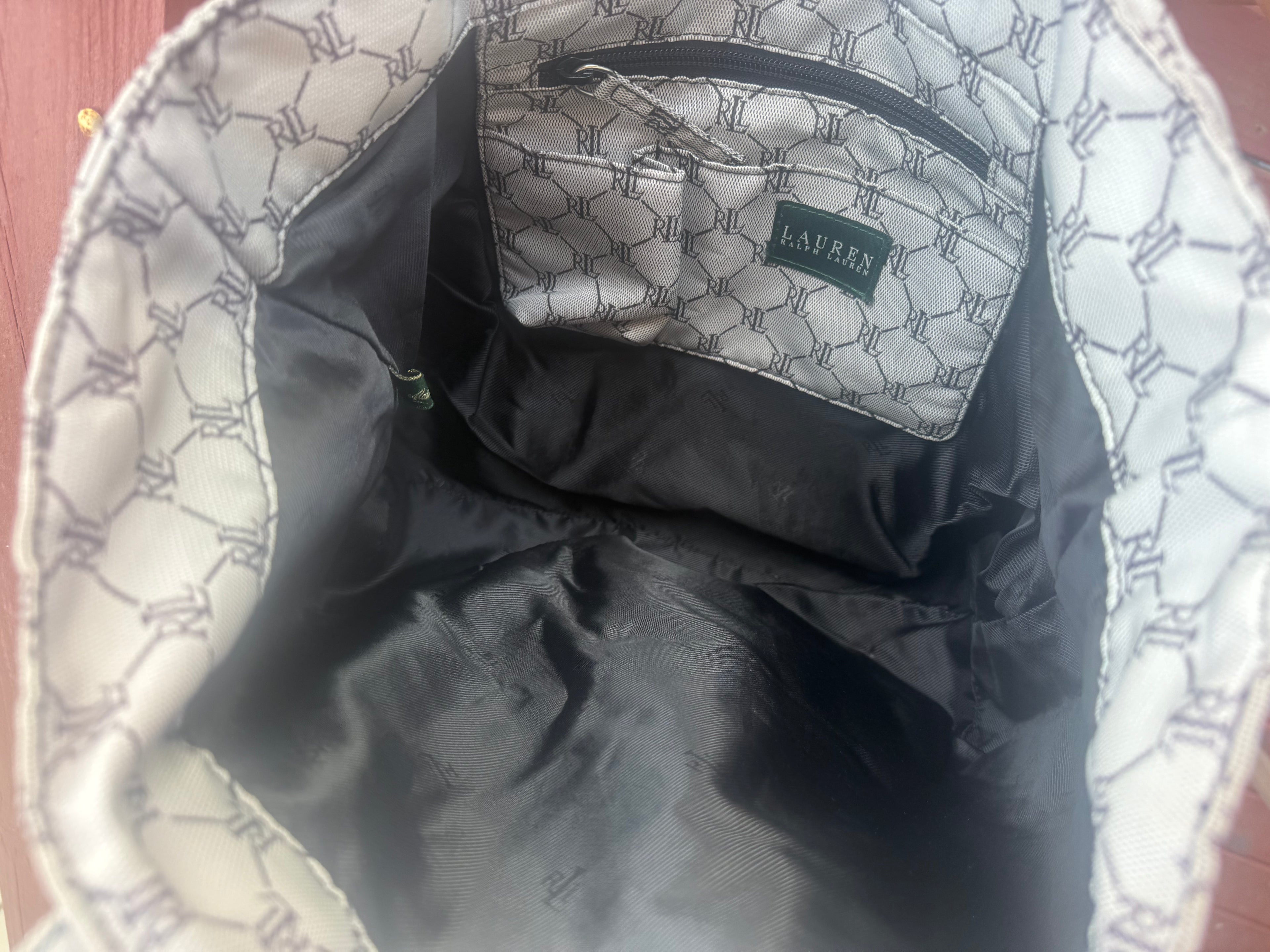 Y2K Ralph Lauren Black and Gray Monogrammed Tote Bag