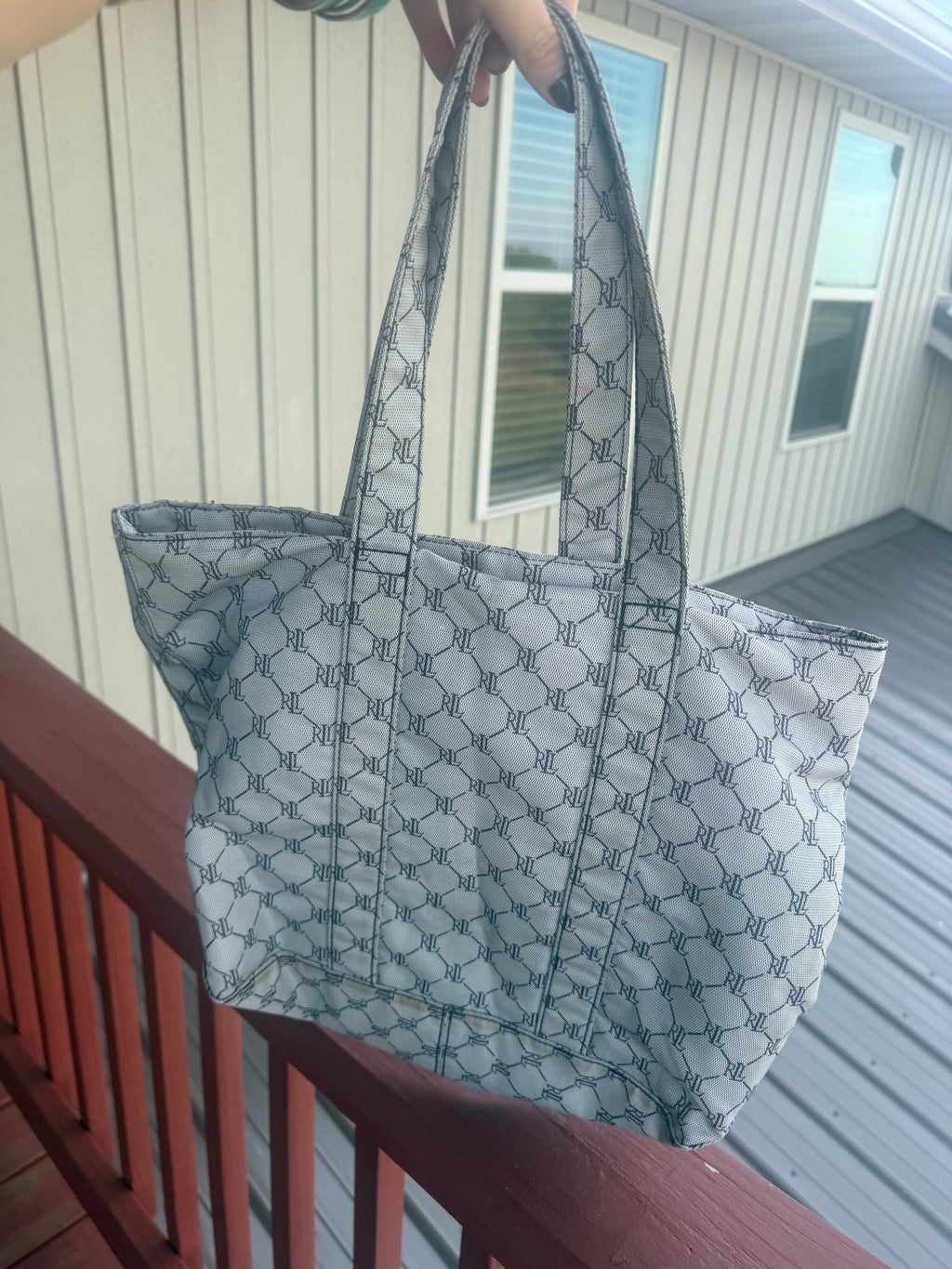 Y2K Ralph Lauren Black and Gray Monogrammed Tote Bag
