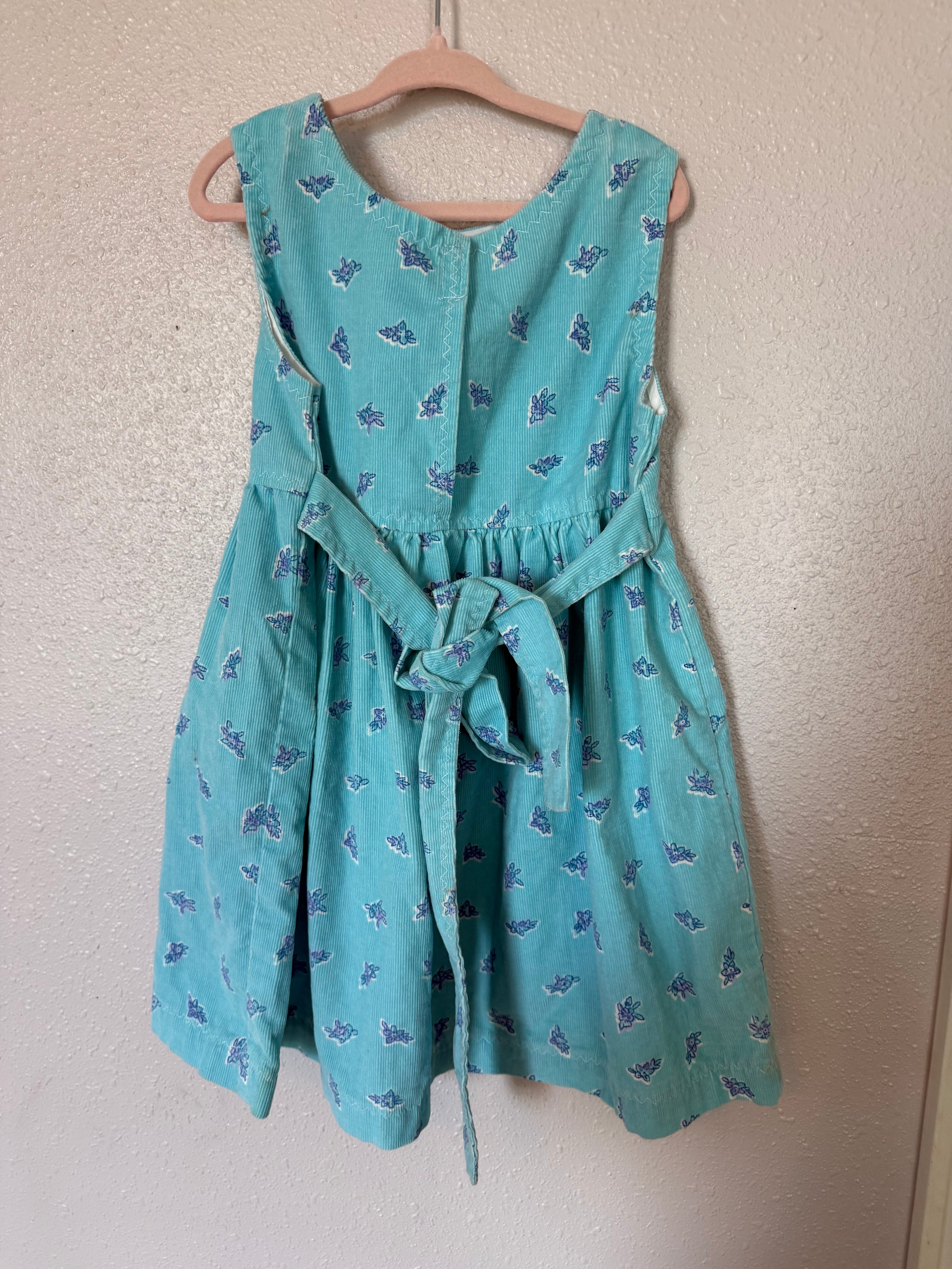 Vintage Blue Floral Corduroy Dress