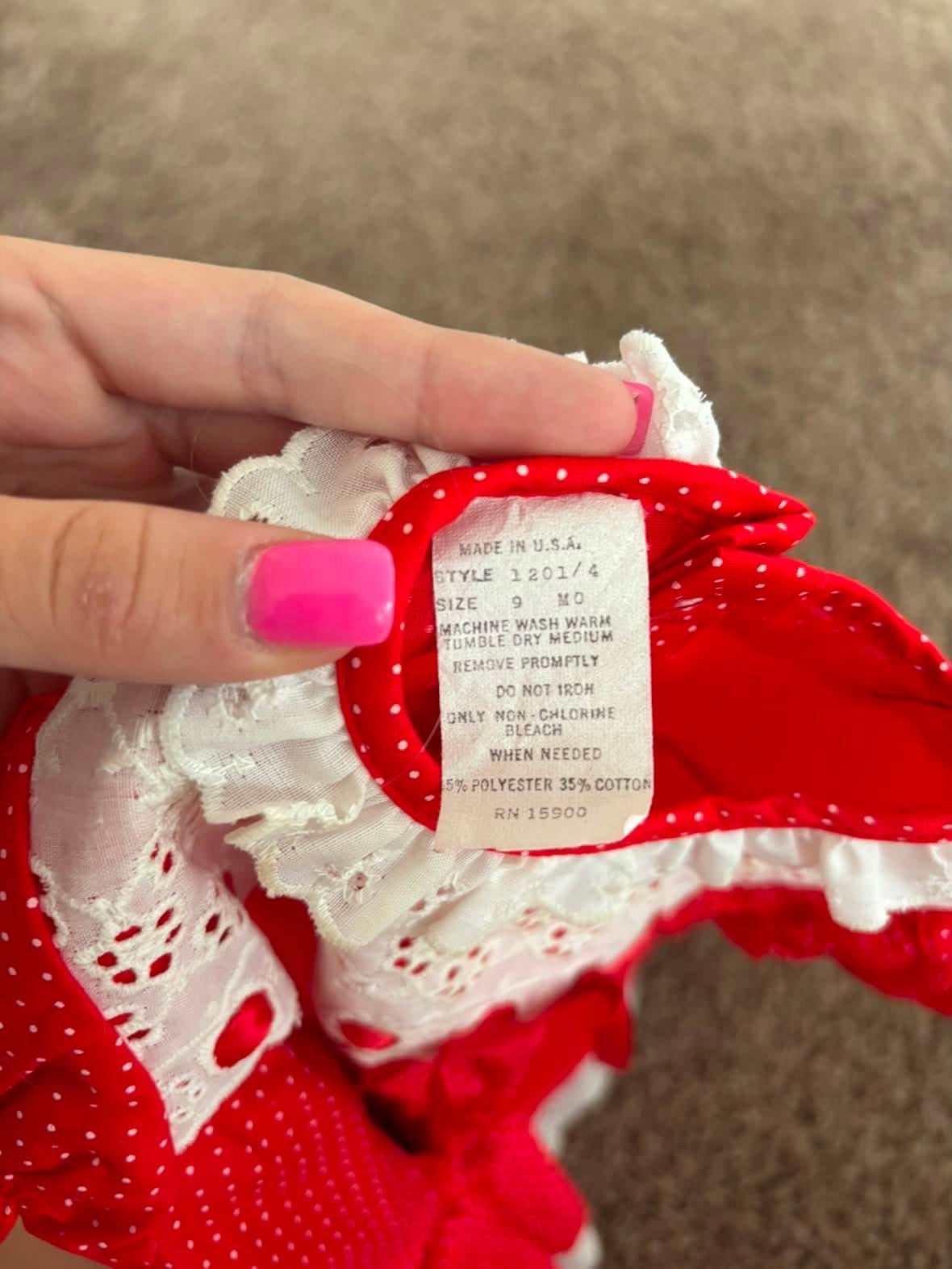 Vintage Red Polka Dot and Eyelet Lace Dress