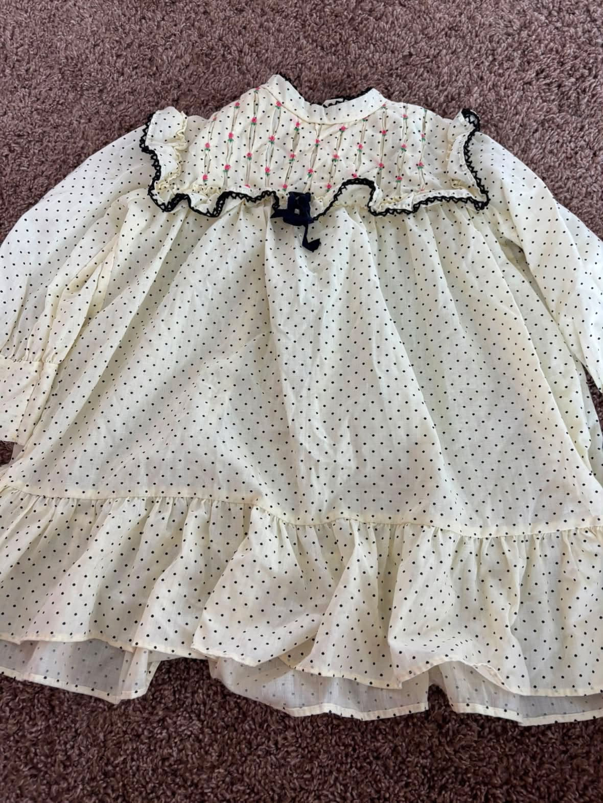 Vintage Butter Yellow and Black Polka Dot Dress