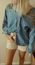 Vintage Western Embroidered Denim Button Up