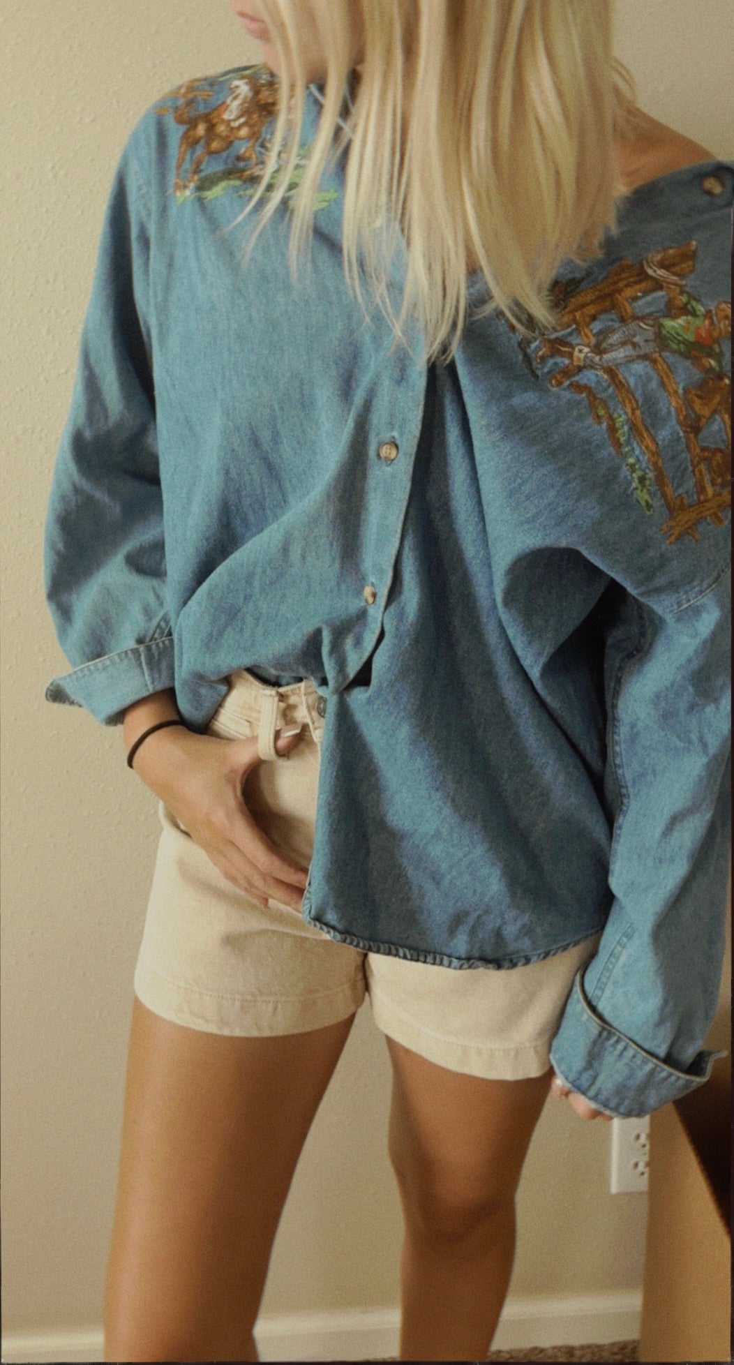Vintage Western Embroidered Denim Button Up